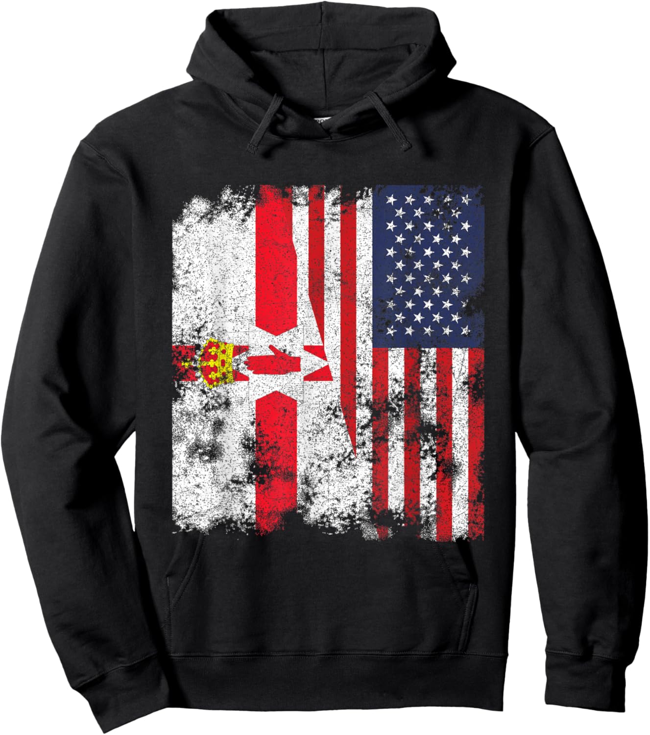 Northern Ireland USA Flag Distressed - Half American Kids Men Hoodie - Hoodie | Black