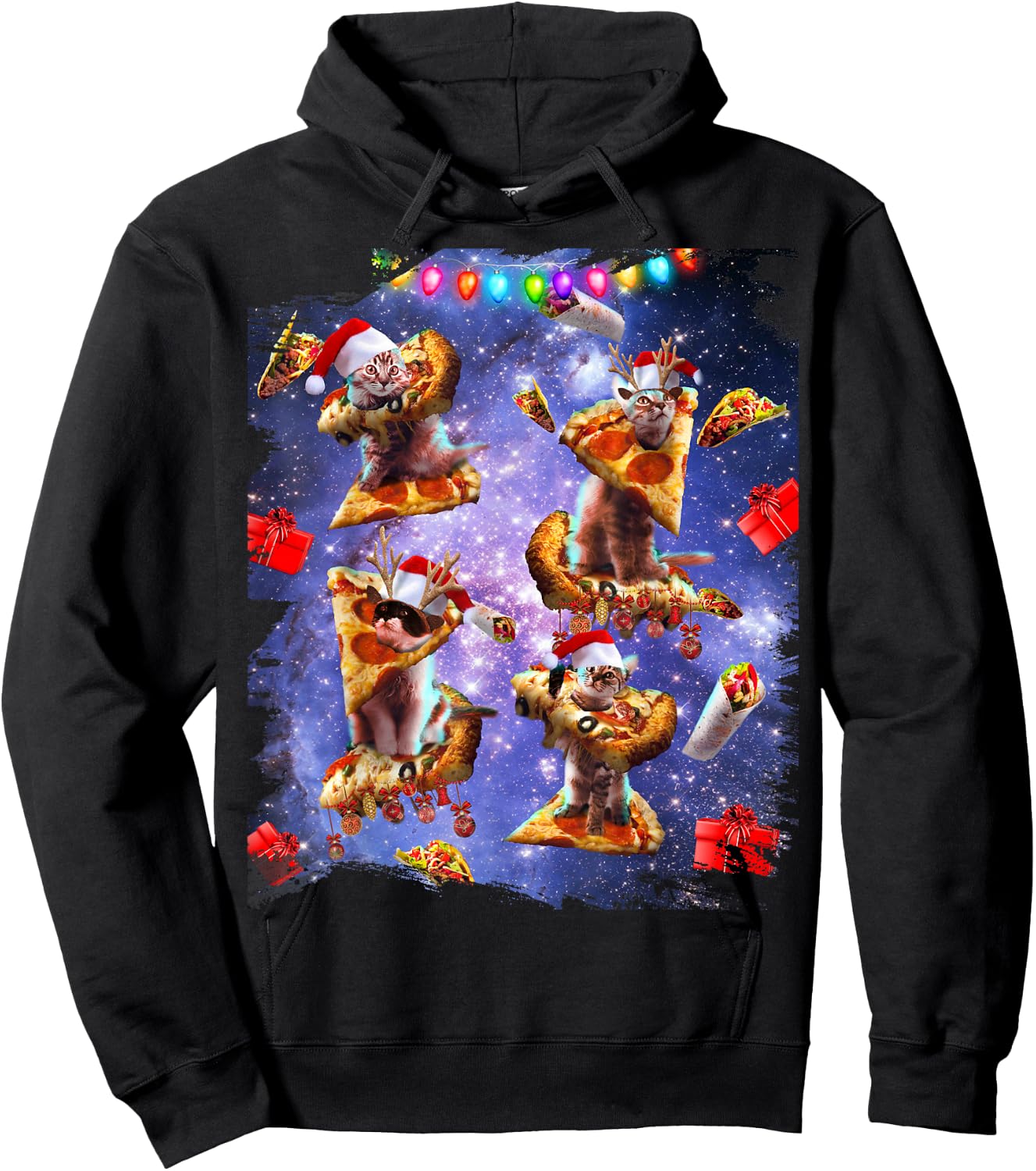 Space Pizza Cat, Christmas Cats, Funny Hoodie - Hoodie | Black