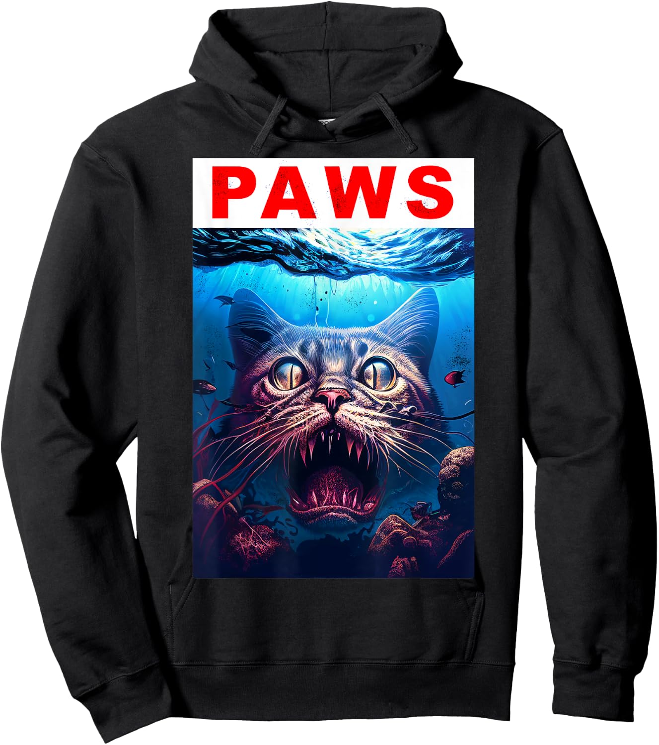 Paws Funny Cat Kitten Shark Tomcat Kitty Parody Cat Lover Men Women Girls Kids Hoodie - Hoodie | Black