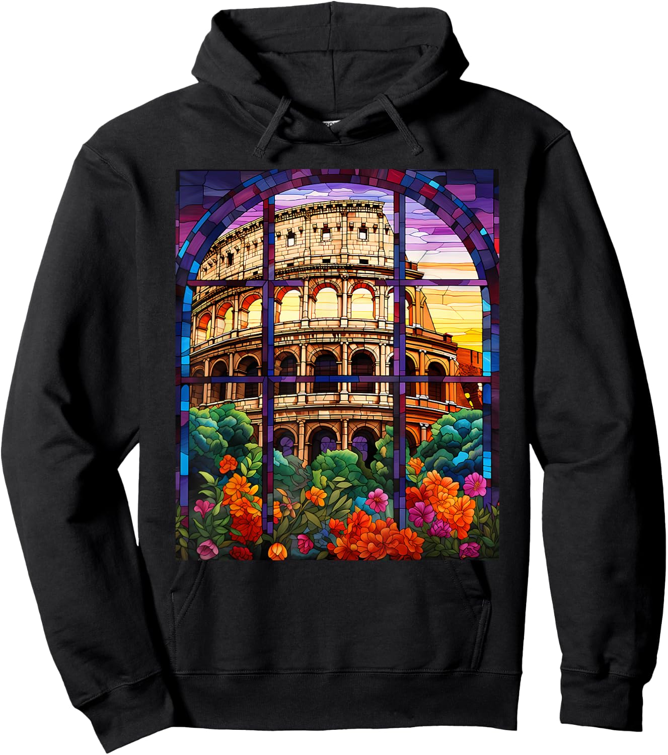 Stained Glass Style Roman Colosseum Hoodie - Hoodie | Black