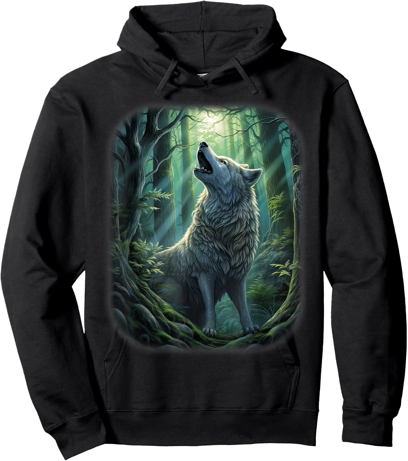 Wolf in the forest howling at the Moon Fantasy Art Wildlife Hoodie - Hoodie | Black