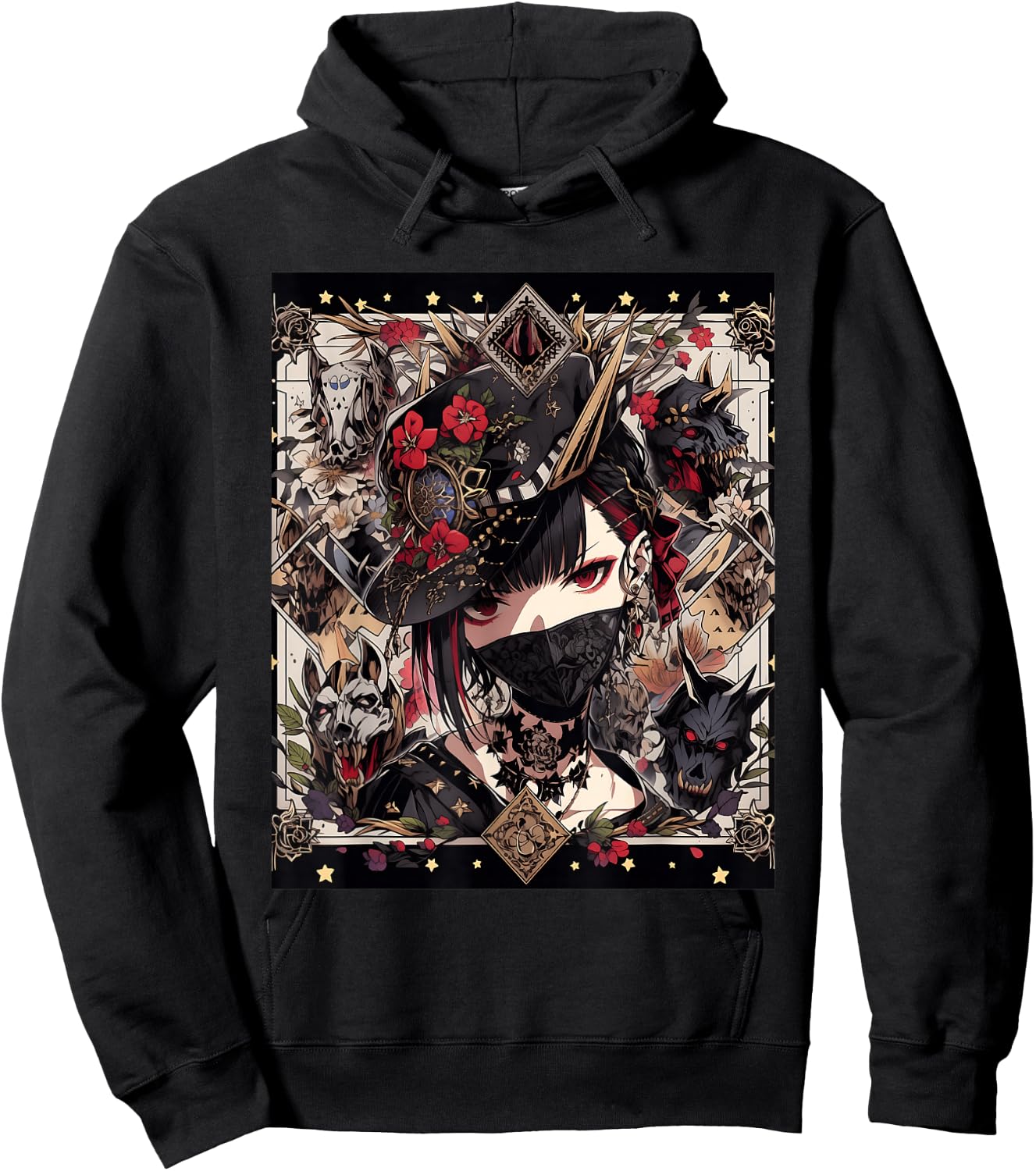 Veiled Mystery: Japanese Young Gothic Girl in a Mask Hoodie - Hoodie | Black