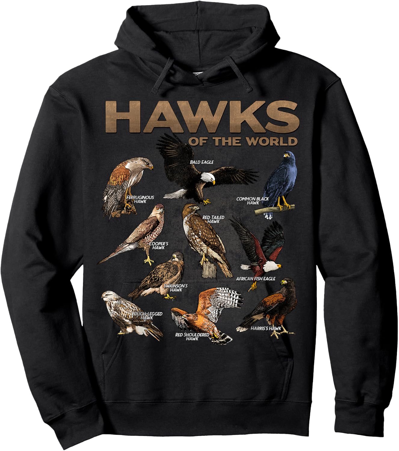Hawks Animals of the World Educational Birds of Prey Birder Hoodie - Hoodie | Black
