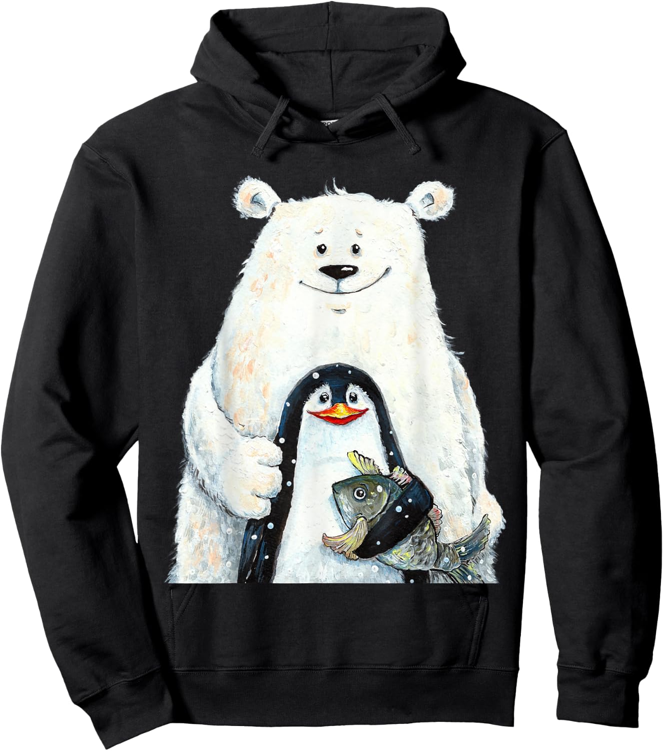cute Polar bear and penguin bird fish lovers animal friends Hoodie - Hoodie | Black
