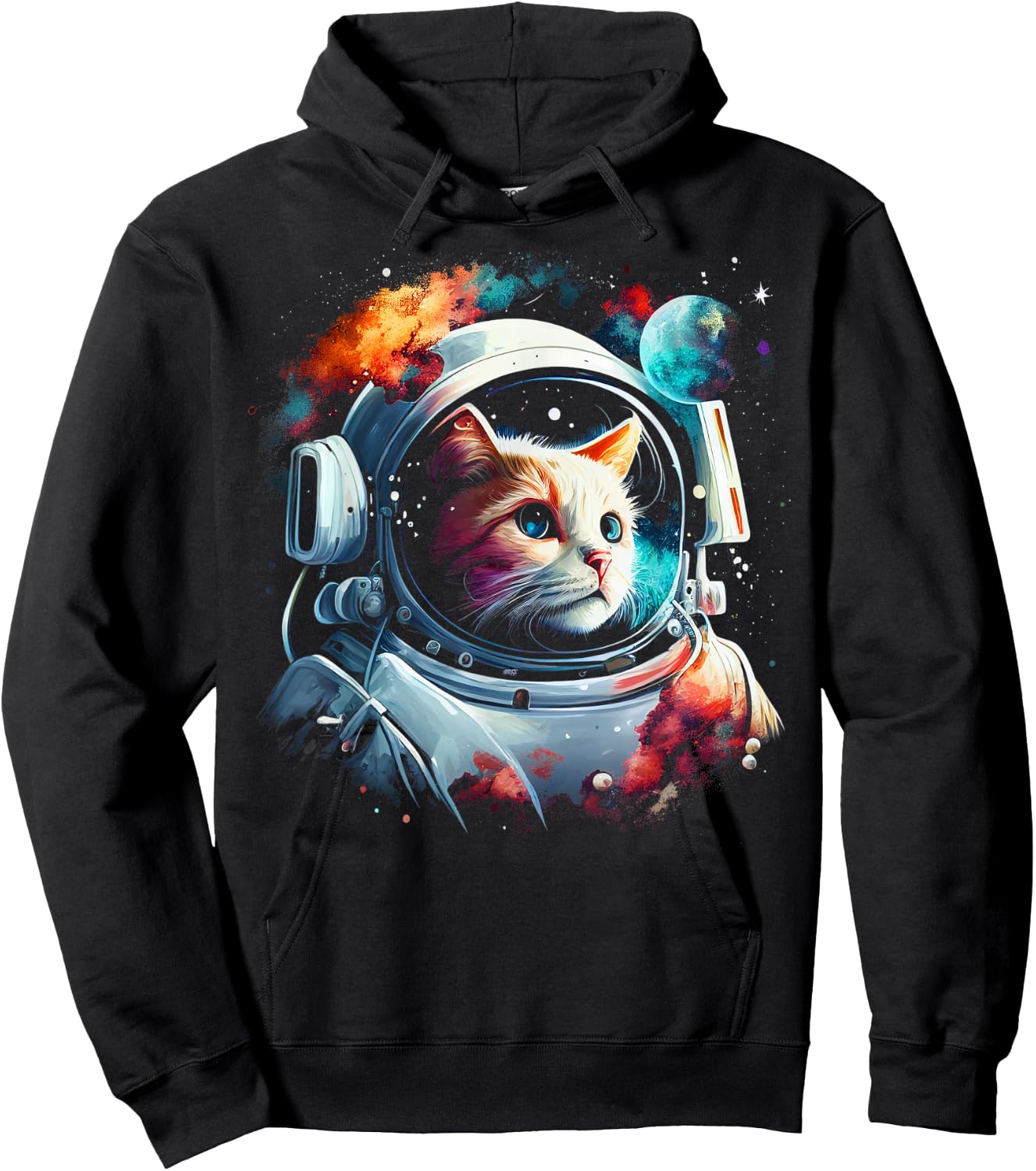 Astronaut Cat or Funny Space Cat on Galaxy Cat Lover Women Kids Hoodie - Hoodie | Black