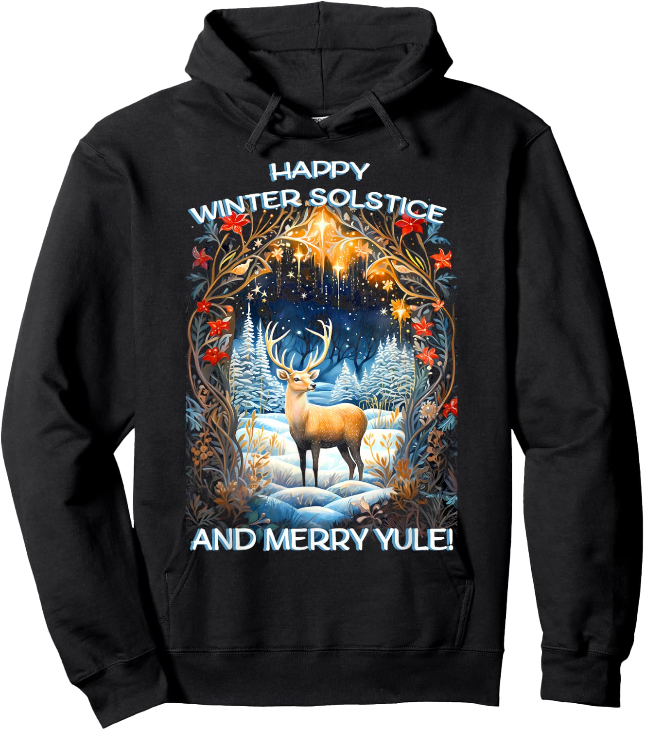 Merry Solstice Happy Yule Christmas Bird Nordic Xmas Graphic Hoodie - Hoodie | Black