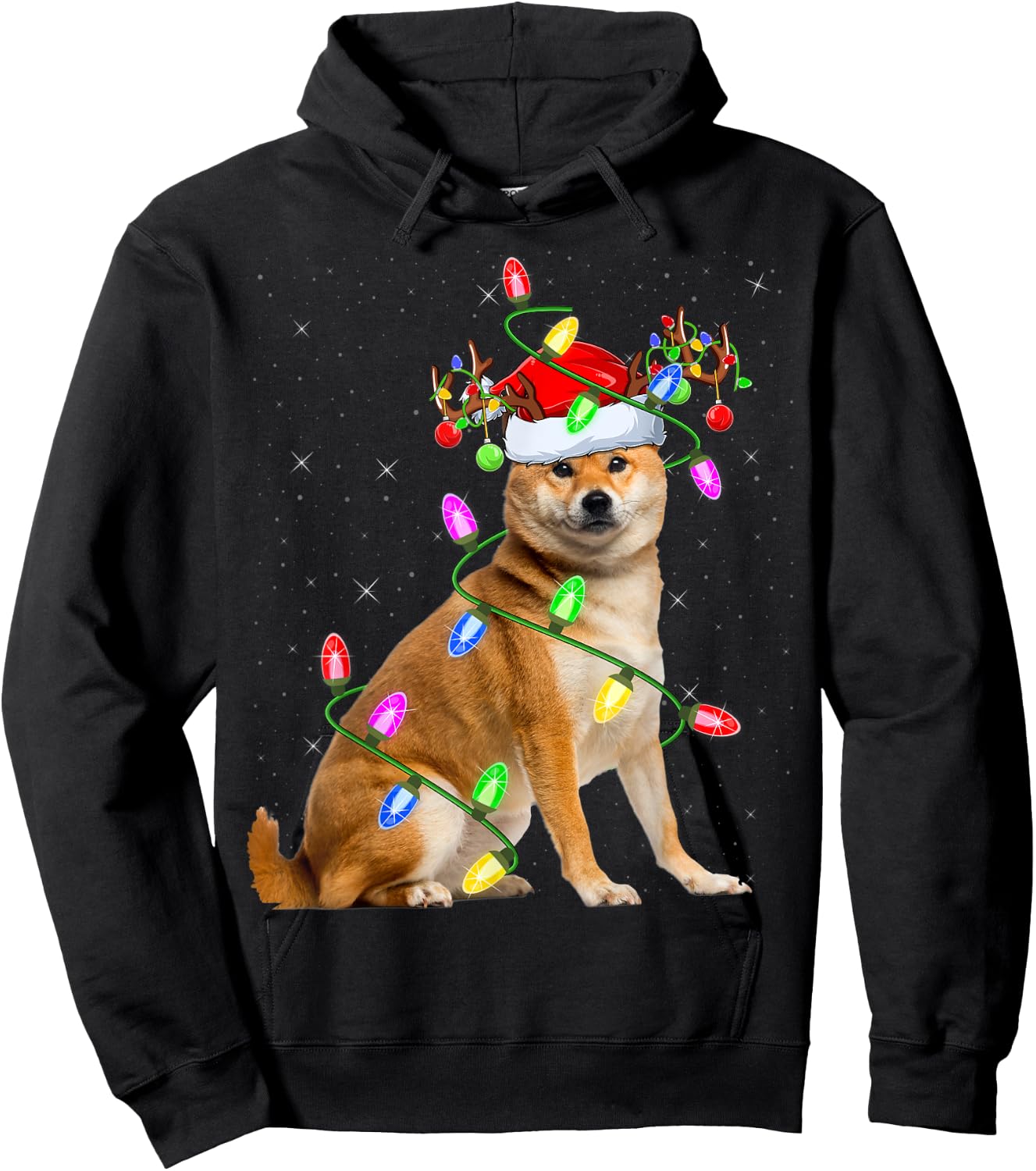 Shiba Inu Dog Lover Xmas Lighting Santa Shiba Inu Christmas Hoodie - Hoodie | Black
