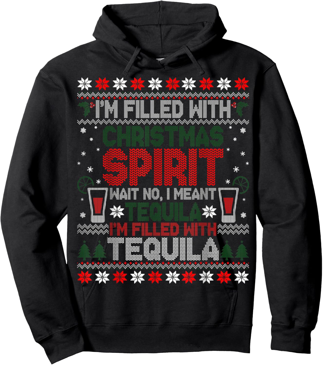 Funny Tequila Ugly Christmas Sweater Gifts Women Hoodie - Hoodie | Black