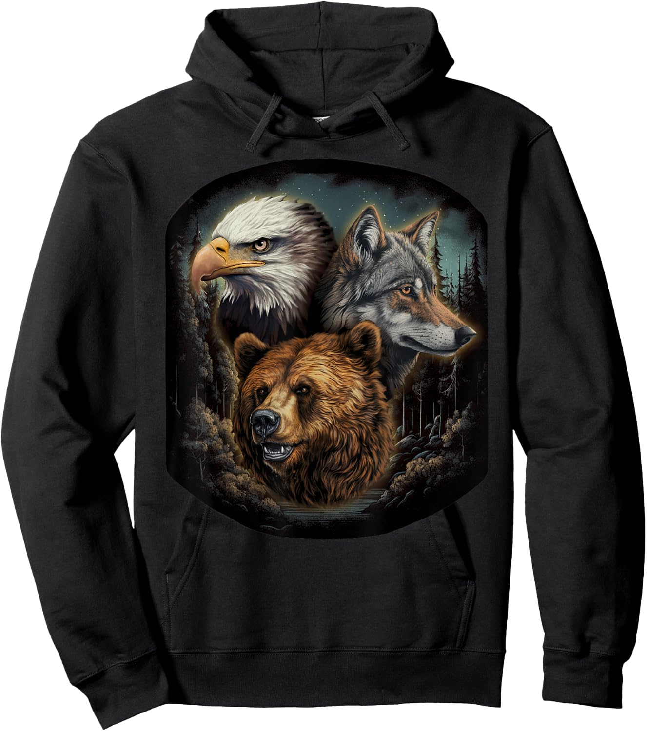 Usa Animals Bald Eagle,Grizzly Bear, Wolf Wilderness Hoodie - Hoodie | Black