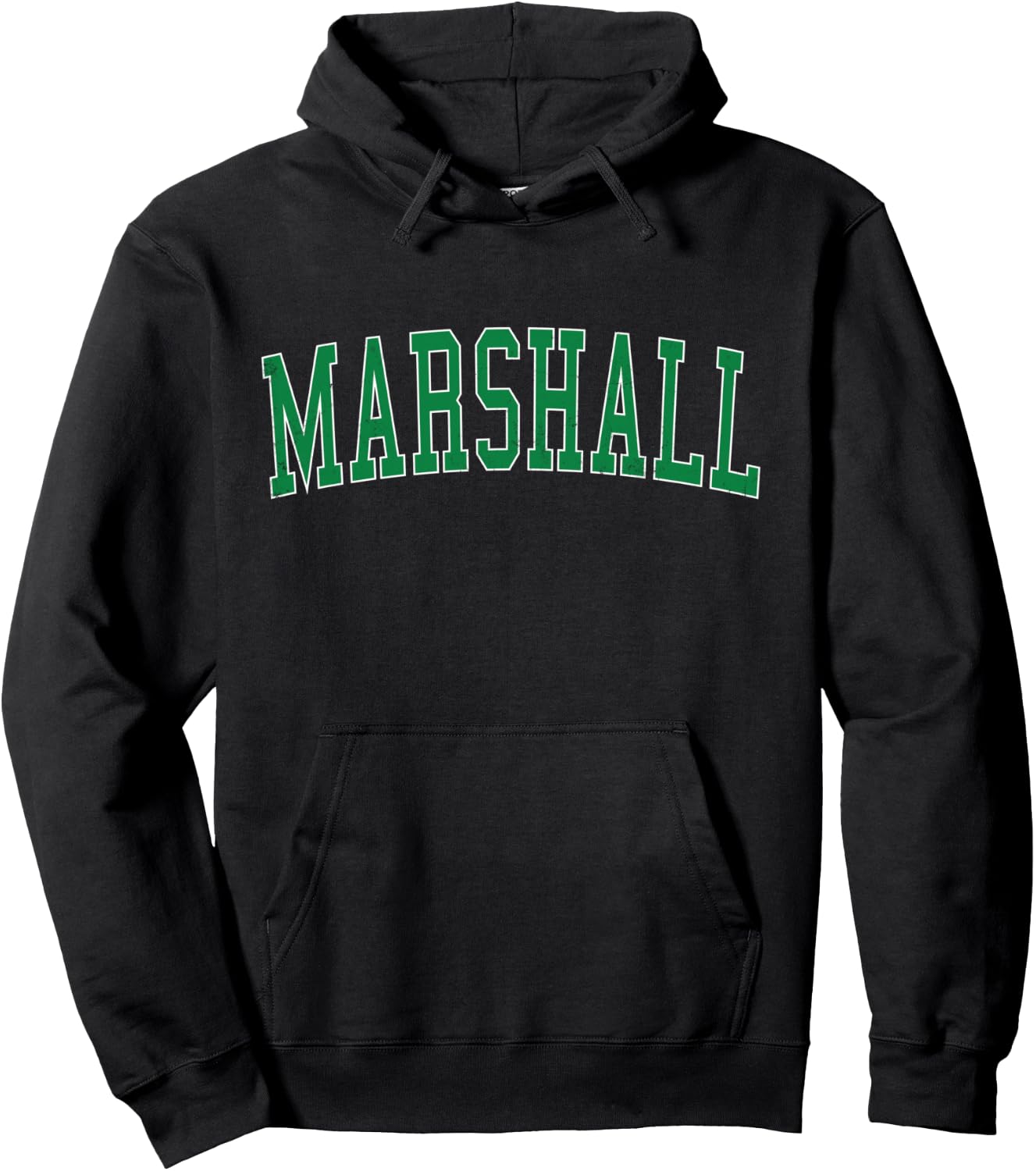 Vintage Marshall TX Distressed Green Varsity Style Hoodie - Hoodie | Black