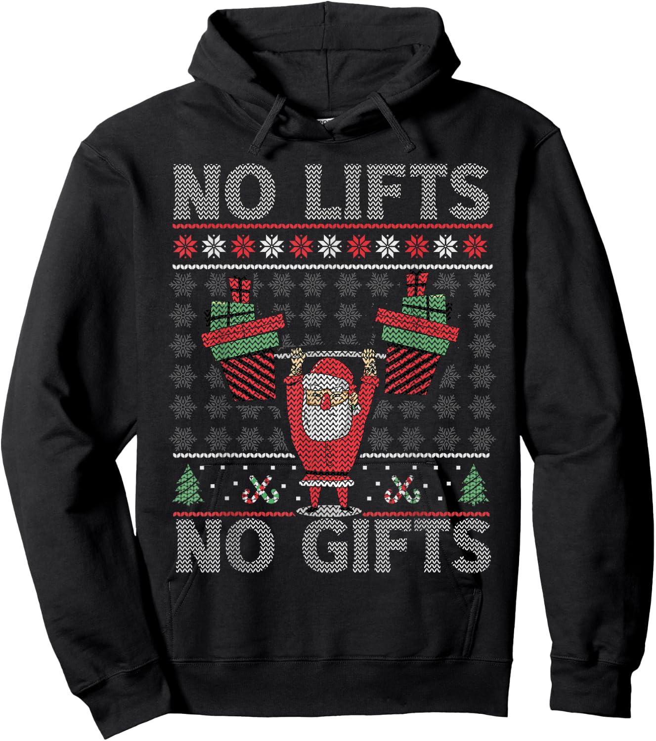 No Lifts No Gifts Christmas Gym Ugly Santa Hoodie - Hoodie | Black