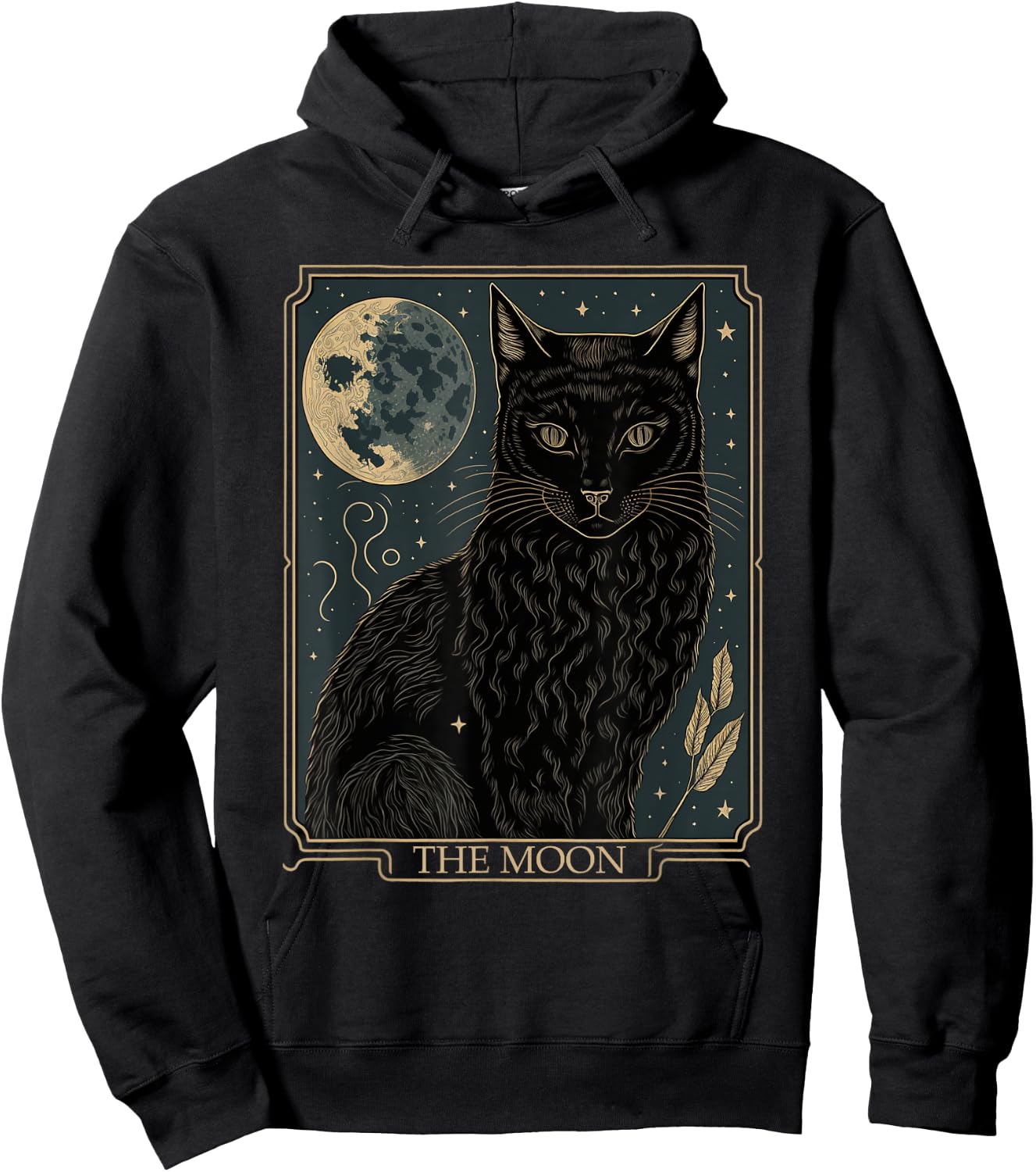 Tarot Card Crescent Moon And Cat Graphic Hoodie - Hoodie | Black