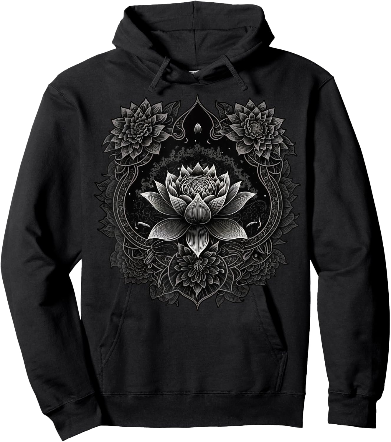 Spiritual Zen Lotus Flower on Mandala Lotus Flower Hoodie - Hoodie | Black