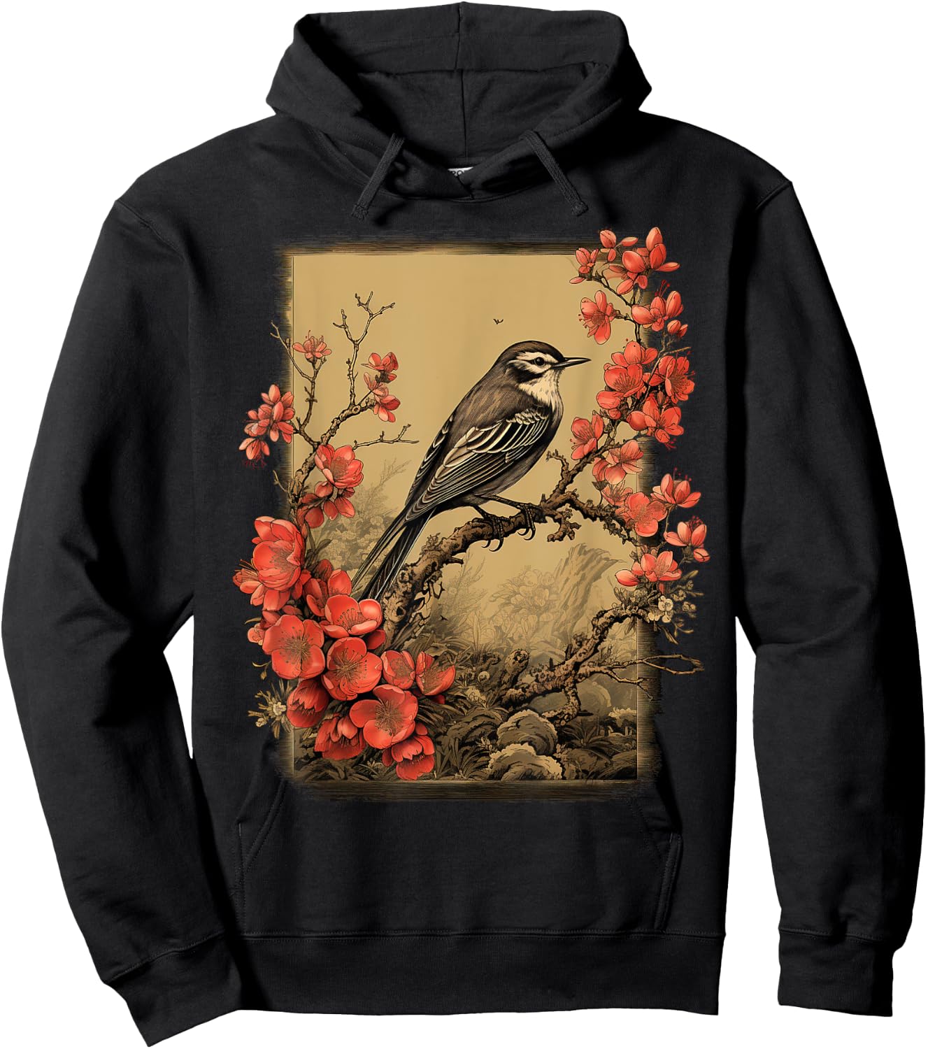 Vintage Bird and Flowers Japanese Art Hoodie - Hoodie | Black