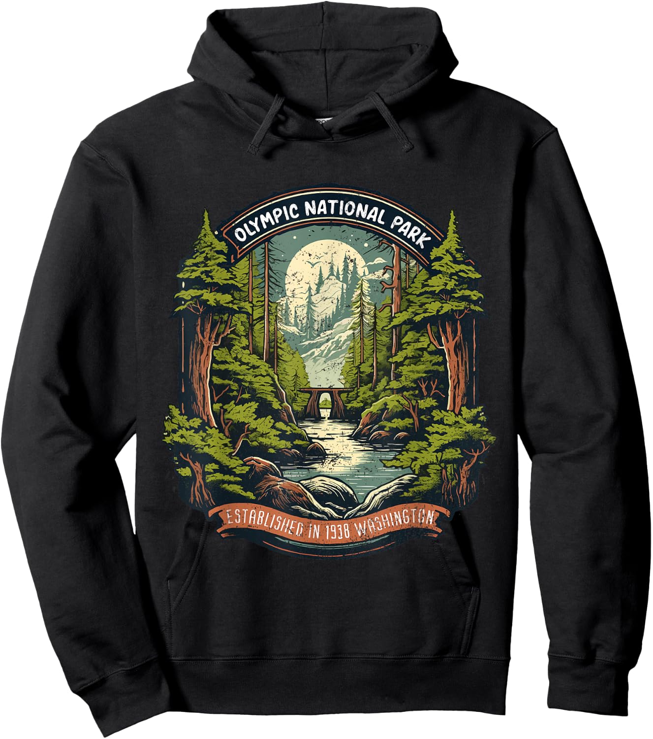 Olympic National Park Mountain Washington National Park Hoodie - Hoodie | Black