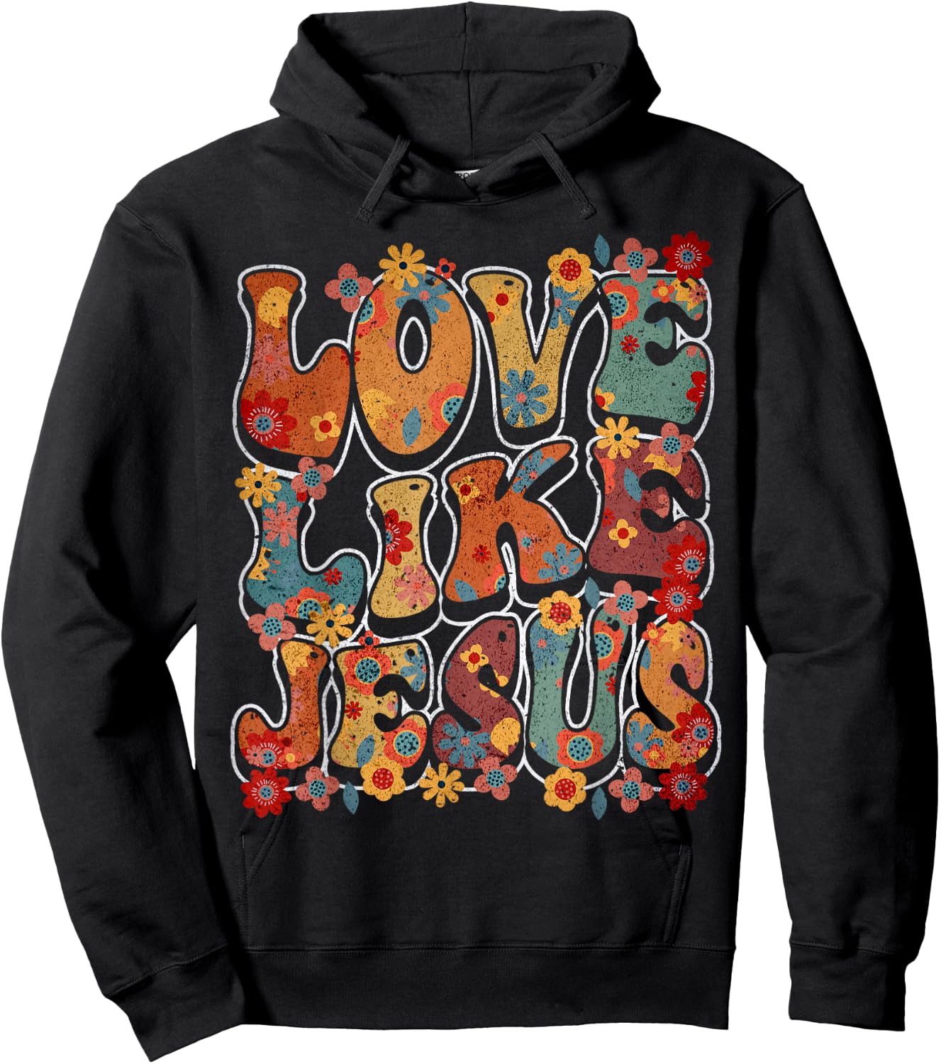 Love Like Jesus Vintage Flower Groovy Jesus Hoodie - Hoodie | Black