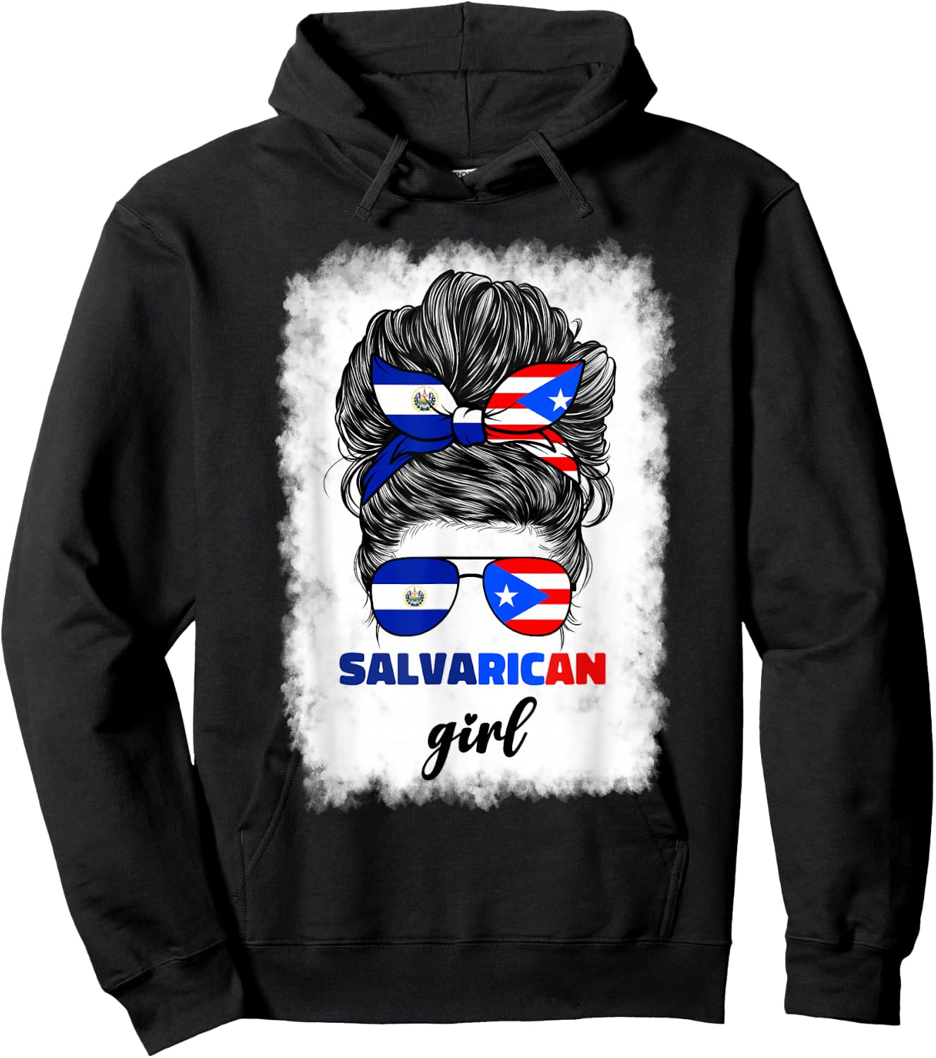 Half Salvadorian And Puerto Rican Rico El Salvador Flag Gril Hoodie - Hoodie | Black