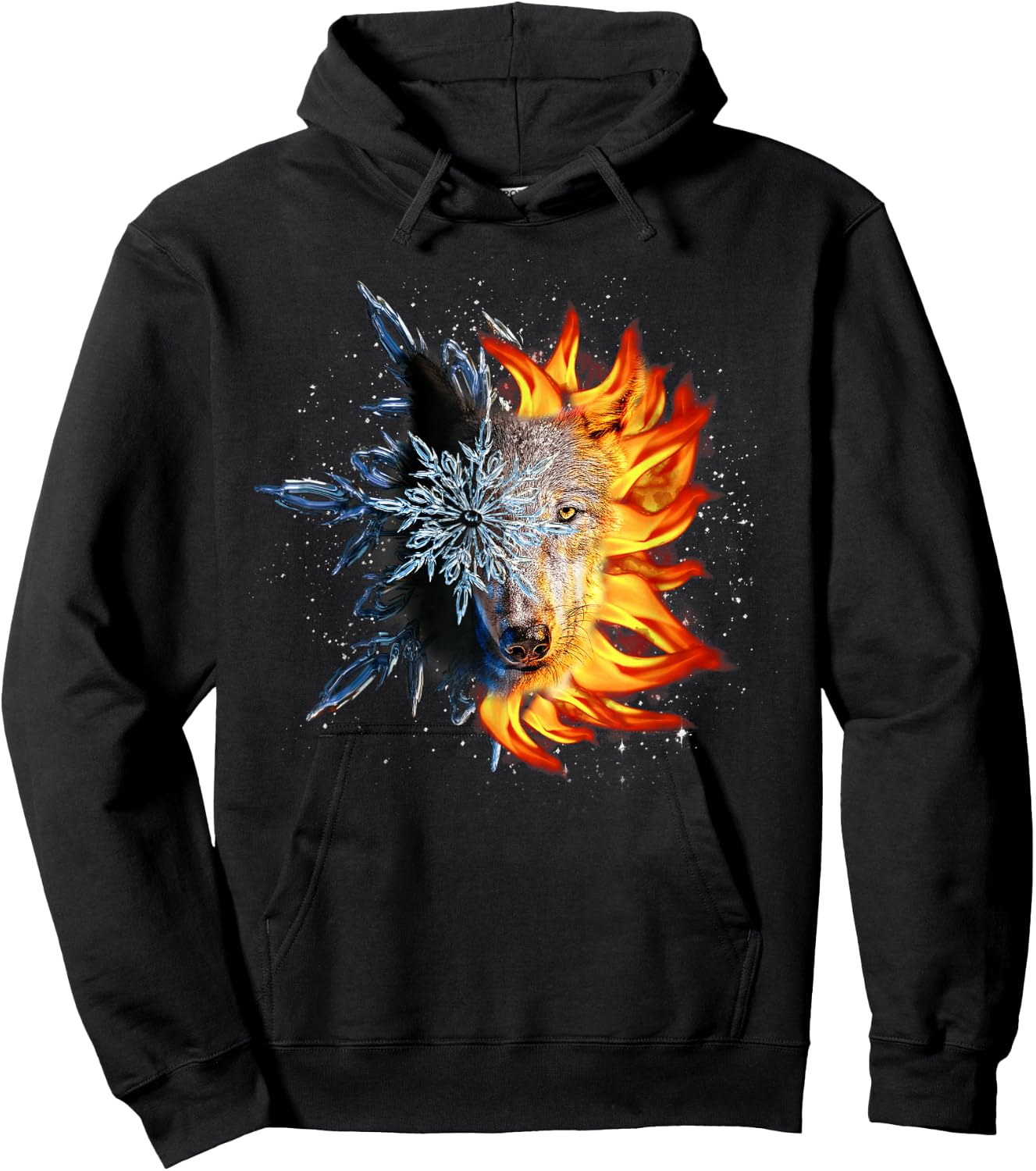 Fire and Ice Wolf, Sun and Moon Wolves Hoodie - Hoodie | Black