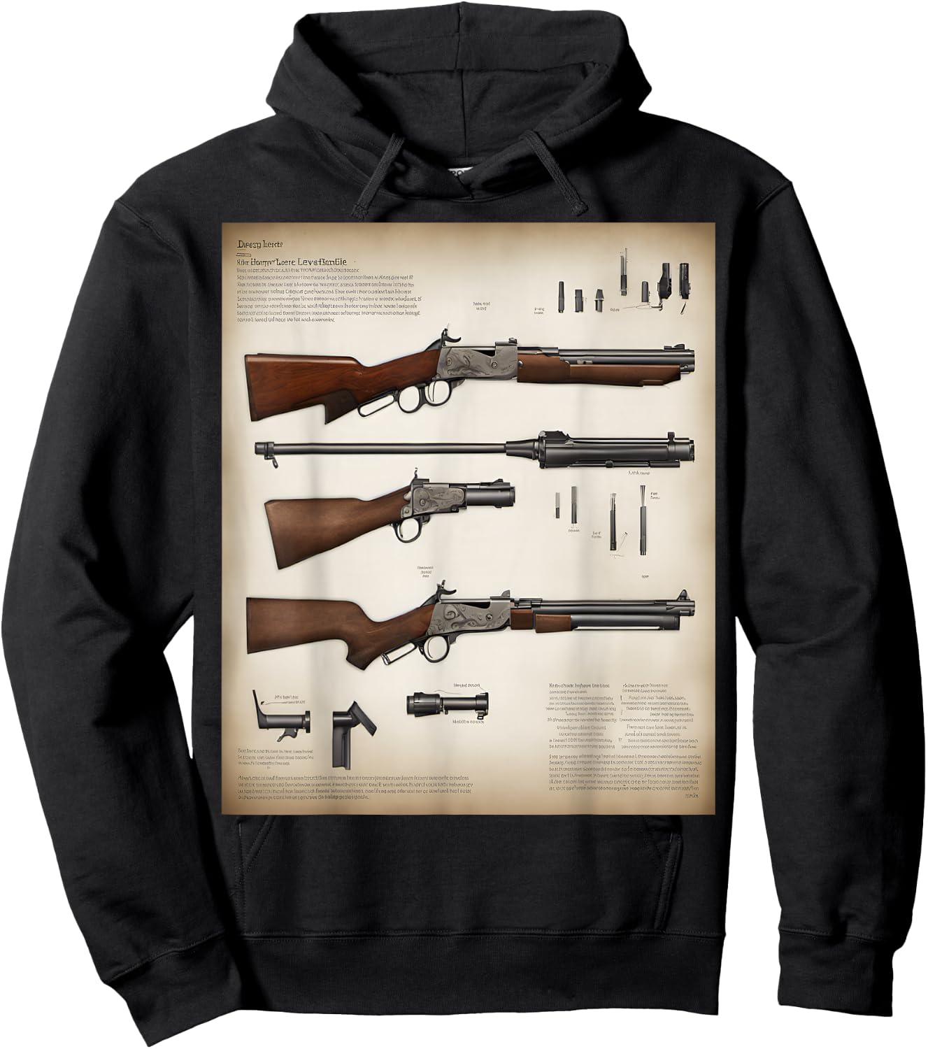 Henry Lever Action Rifle Blueprint Detail Hoodie - Hoodie | Black