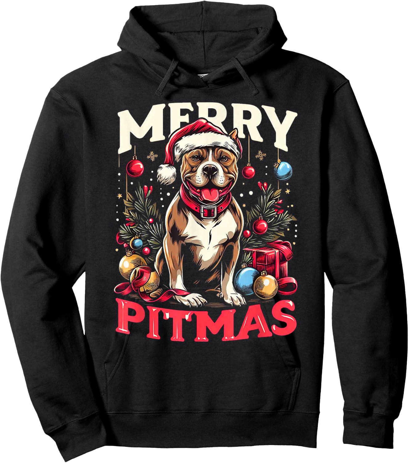 Merry Pitmas Pitbull Funny Christmas Sweater Hoodie - Hoodie | Black