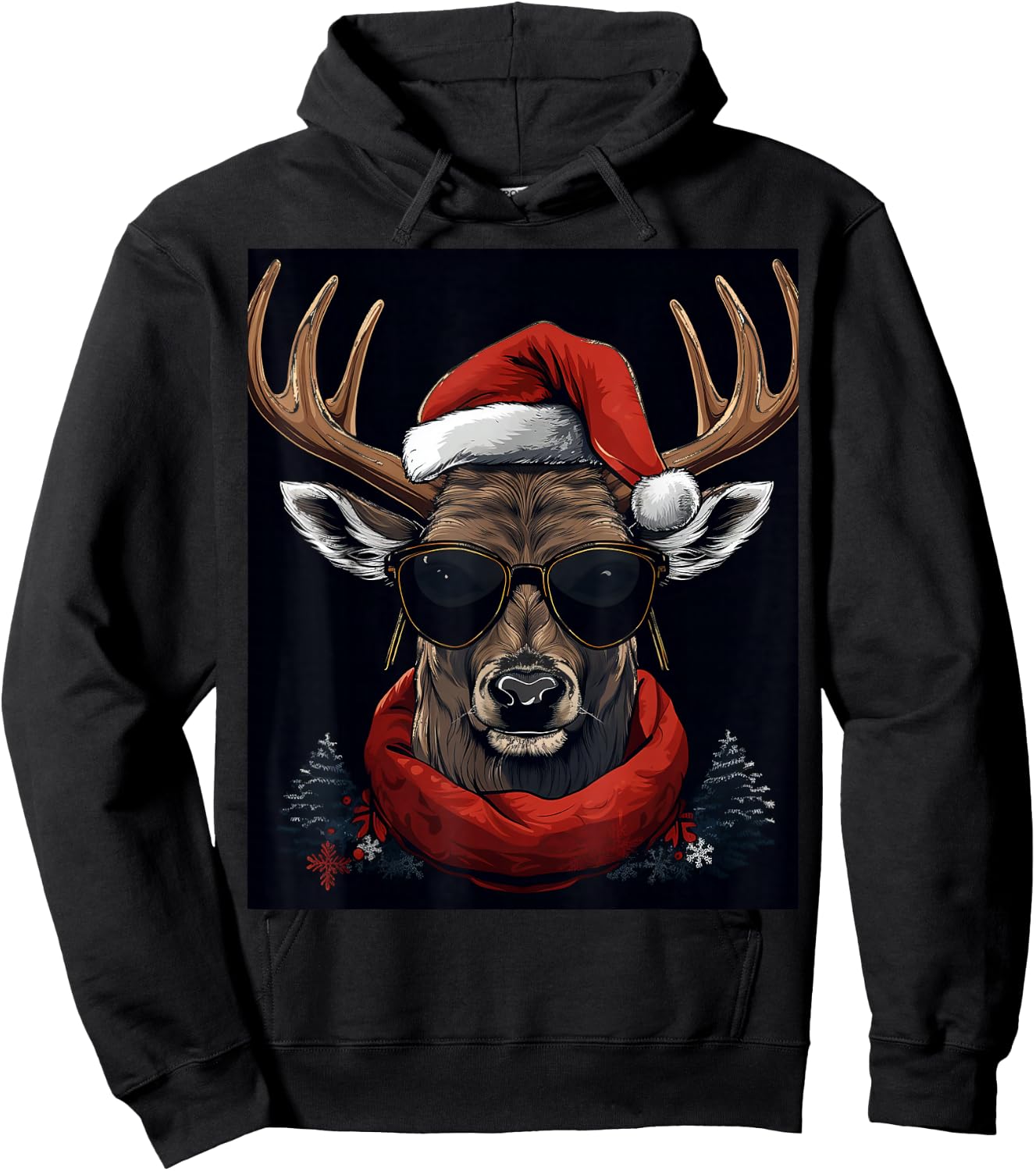 Deer Christmas Hat Shirt - X-mas Deer Hoodie - Hoodie | Black