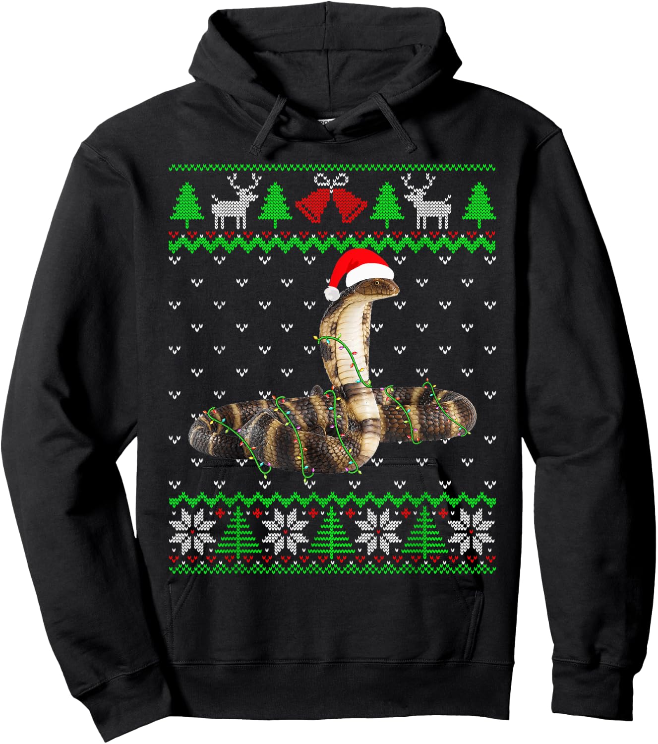 Funny Cobra Lights Ugly Sweater Christmas Tree Animals Hoodie - Hoodie | Black