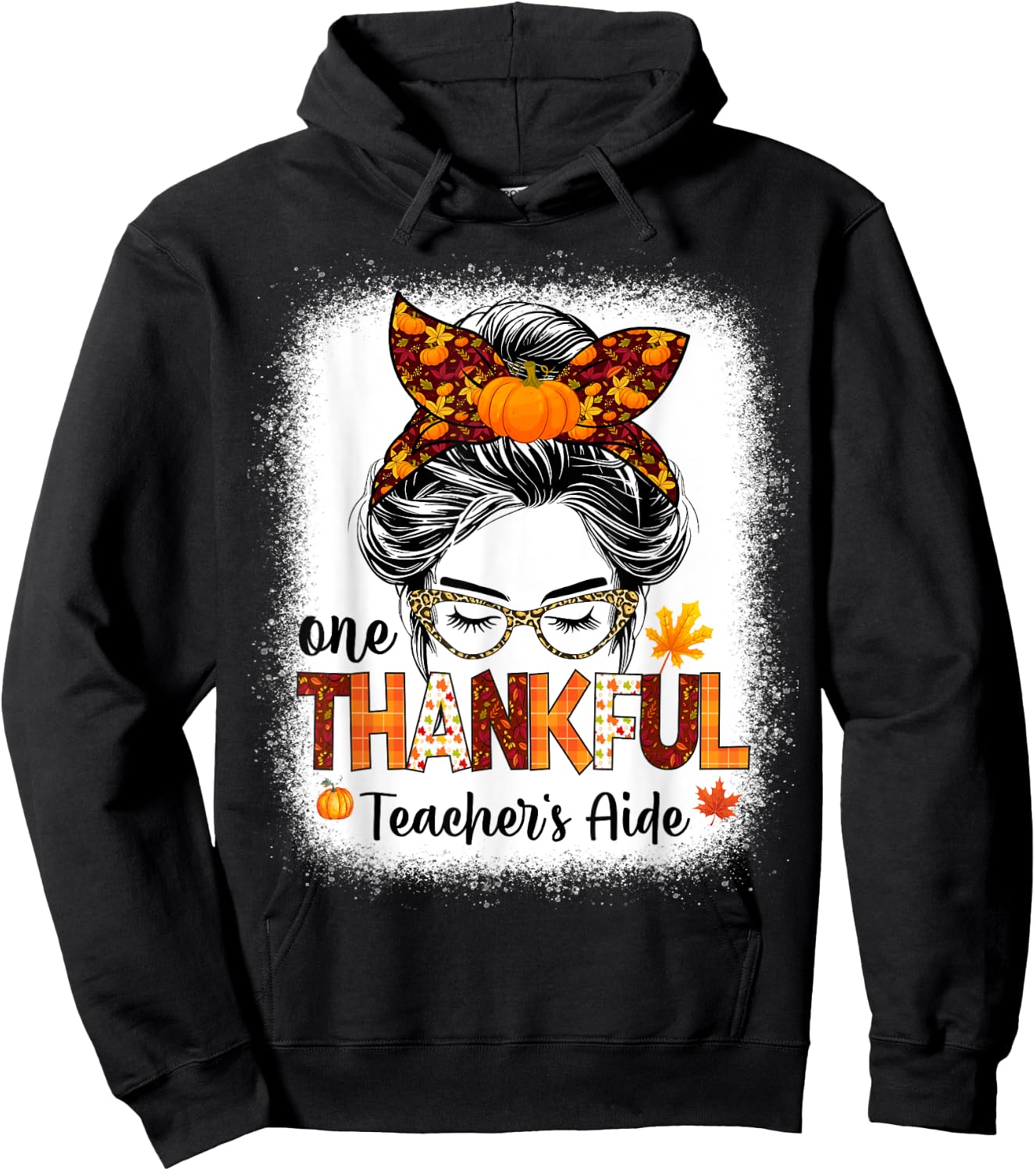 One thankful Teacher's Aide messy bun thanksgiving fall Hoodie - Hoodie | Black