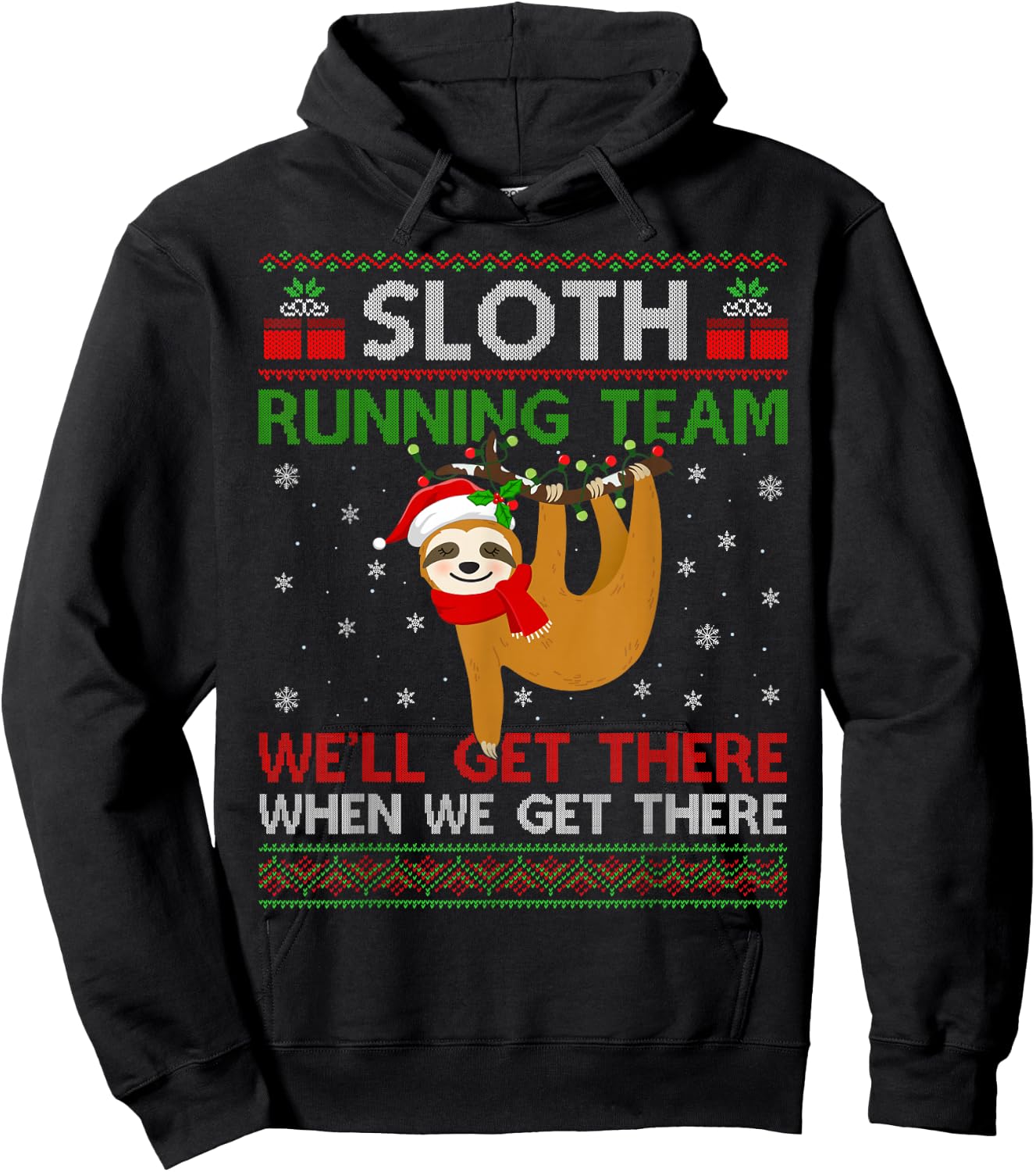 Funny Sloth Running Team Xmas Lights Ugly Sloth Christmas Hoodie - Hoodie | Black