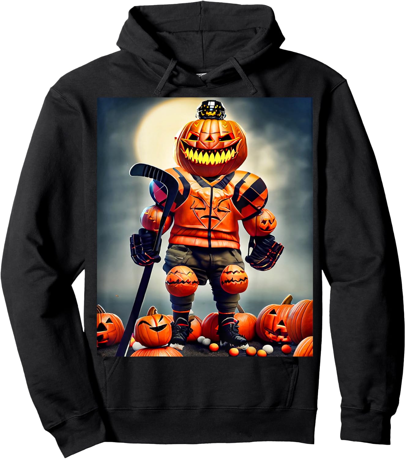 Halloween Hockey Season Pumpkin Player Hoodie - Hoodie | Black