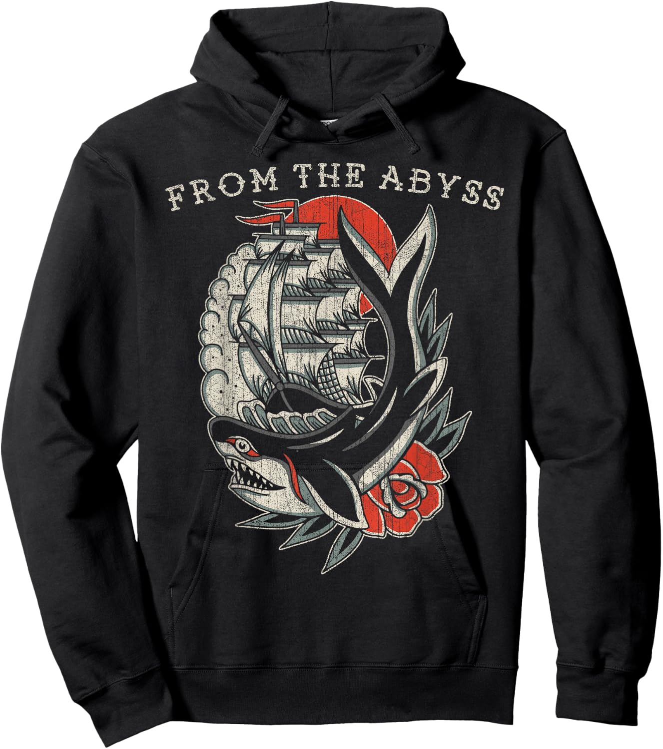 From the Abyss, Traditional Old School Ship & Shark Tattoo Hoodie - Hoodie | Black