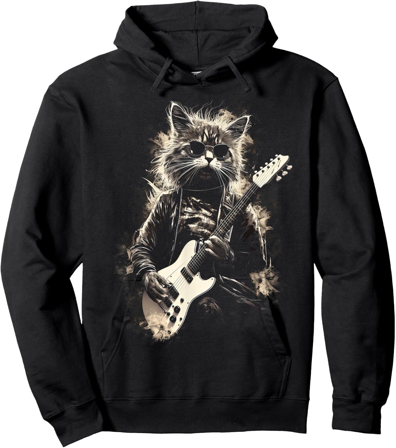 Cat Playing Bass Guitar Guitarist Rocker cool Men Women Kids Hoodie - Hoodie | Black