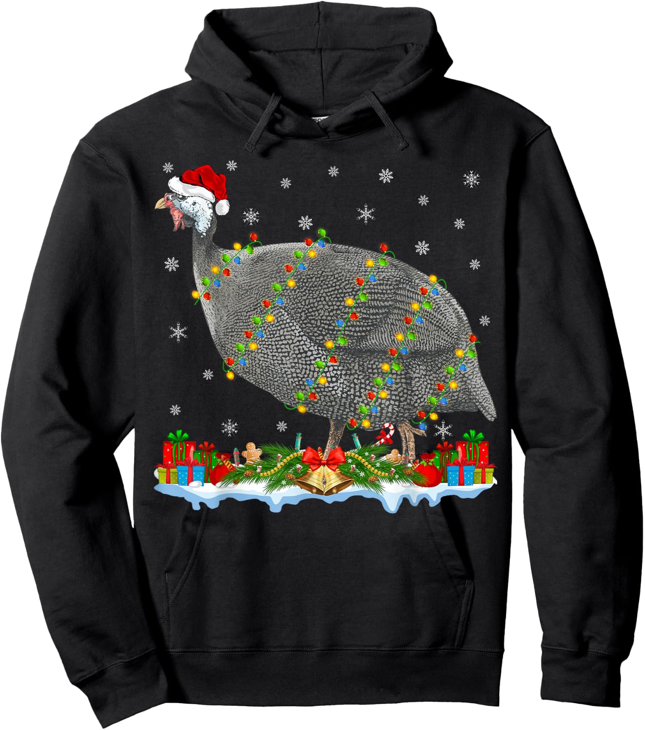 Guinea Fowl Lover Matching Santa Hat Guinea Fowl Christmas Hoodie - Hoodie | Black