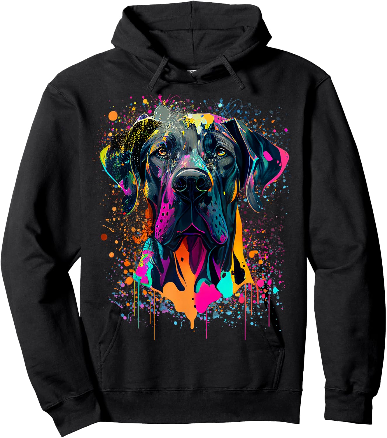Colorful Splash Art Great Dane Portrait Puppy Owner Hoodie - Hoodie | Black