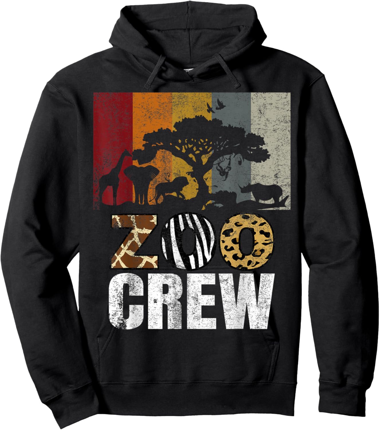 Retro Zoo Crew Safari Wildlife Family Zoo Day Trip Matching Hoodie - Hoodie | Black