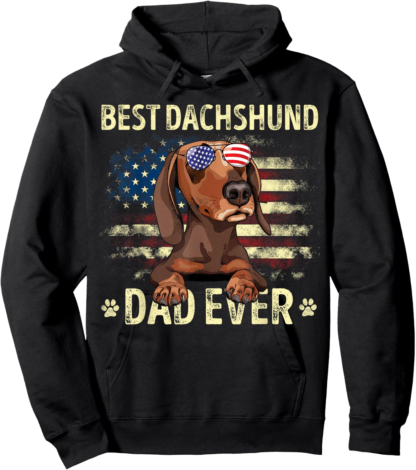 Dachshund Dad Flag American Best Dog Dad Ever Dachshund Men Hoodie - Hoodie | Black