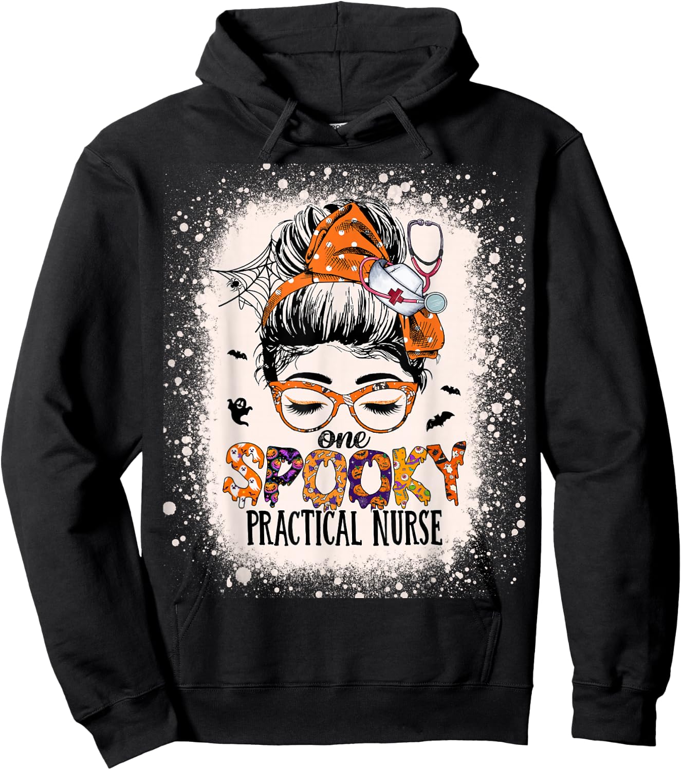 Messy Bun Spooky Practical Nurse Halloween Lpn Nurse Hoodie - Hoodie | Black