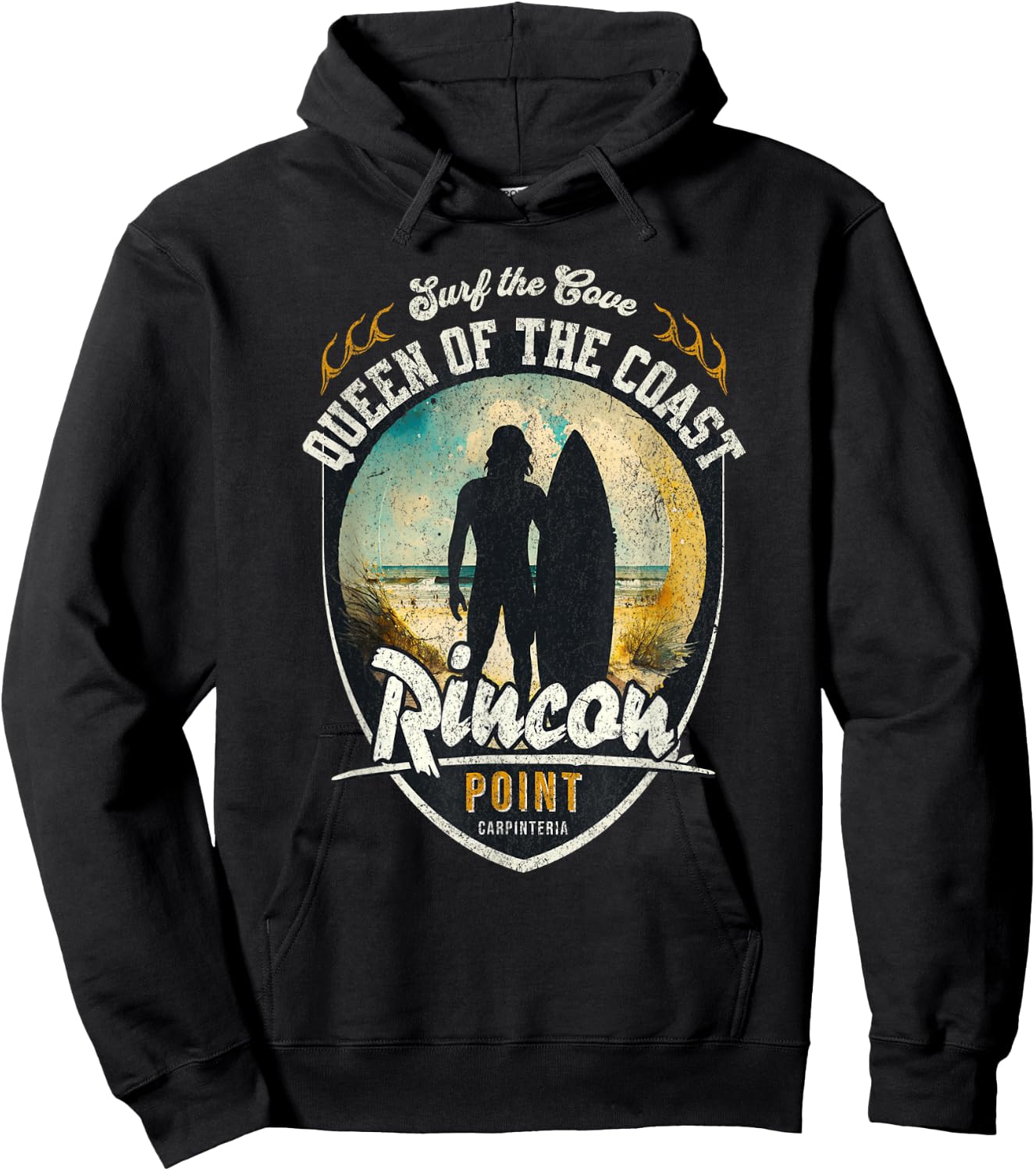 Surf the Cove Rincon Point Carpinteria Retro Beach Surfing Hoodie - Hoodie | Black