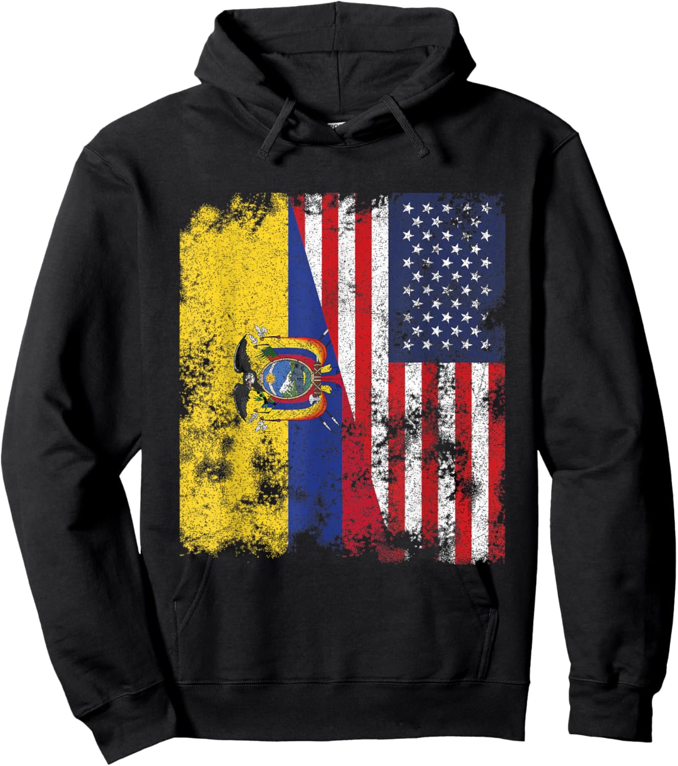 Ecuador USA Flag Distressed - Half American Women Kids Men Hoodie - Hoodie | Black