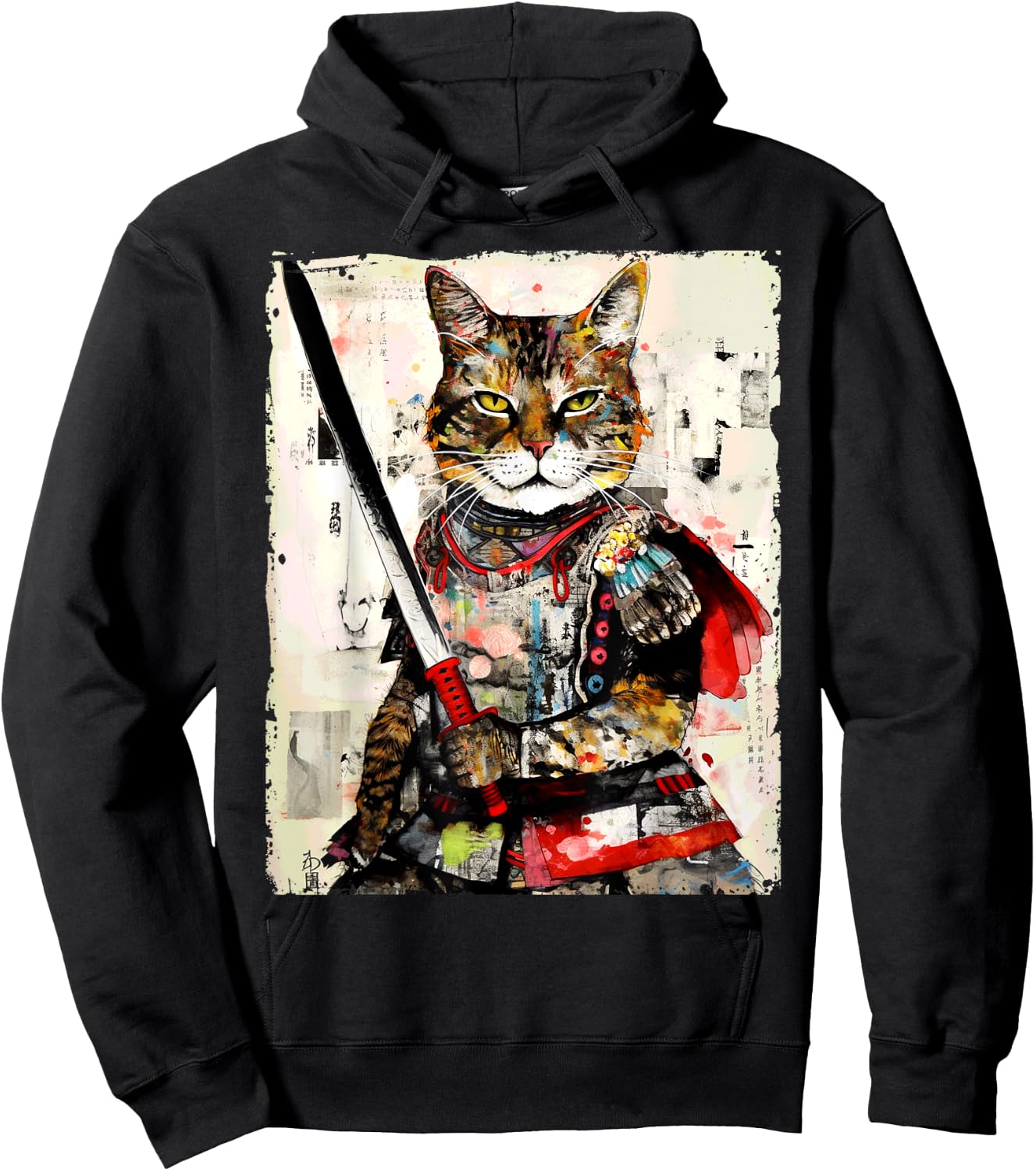 Vintage samurai cat Japanese ninja urban art graphic Men Women Girls Kids Hoodie - Hoodie | Black