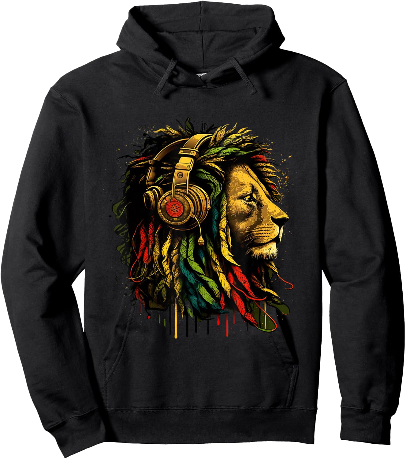 Rasta Reggae Music Headphones Jamaican Pride Lion of Judah Hoodie - Hoodie | Black