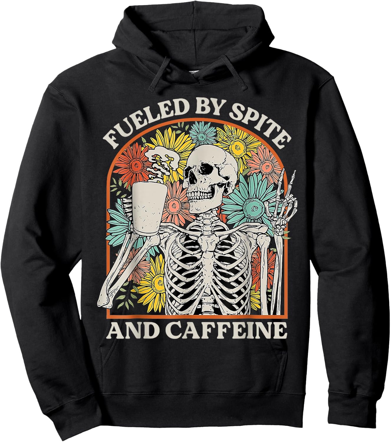 Fueled By Spite And Caffeine Skeleton Halloween Coffee Hoodie - Hoodie | Black