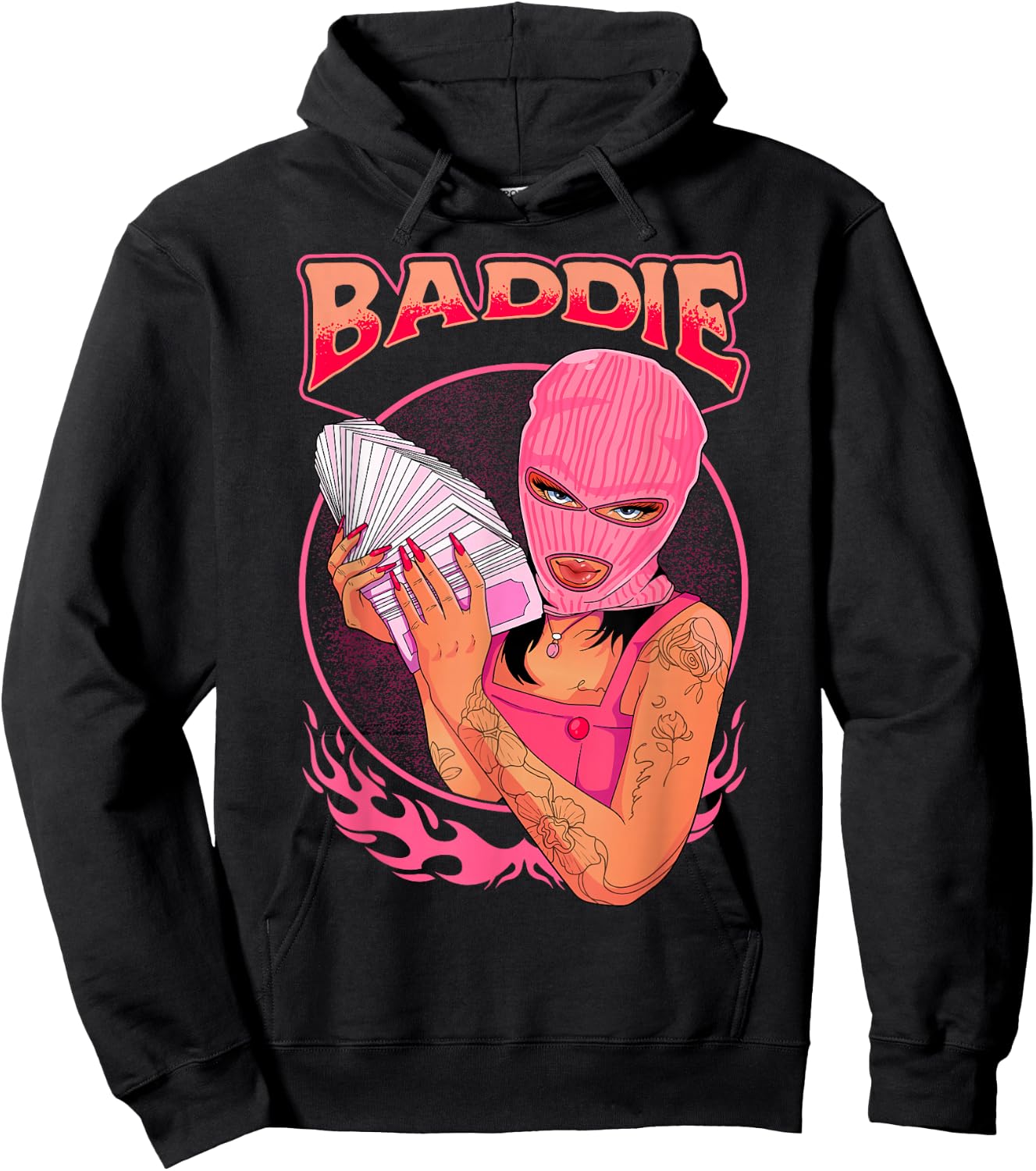 Baddie Bad Girl Stack of Cash Pink Style Sassy Character Hoodie - Hoodie | Black