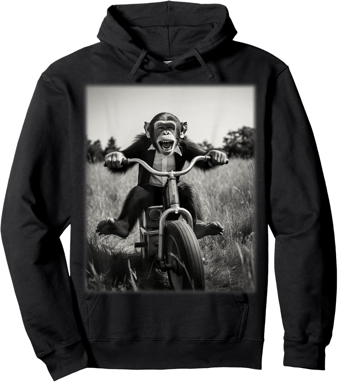 Funny Cute Monkey Chimp Riding Vintage Bicycle Men Woman Hoodie - Hoodie | Black