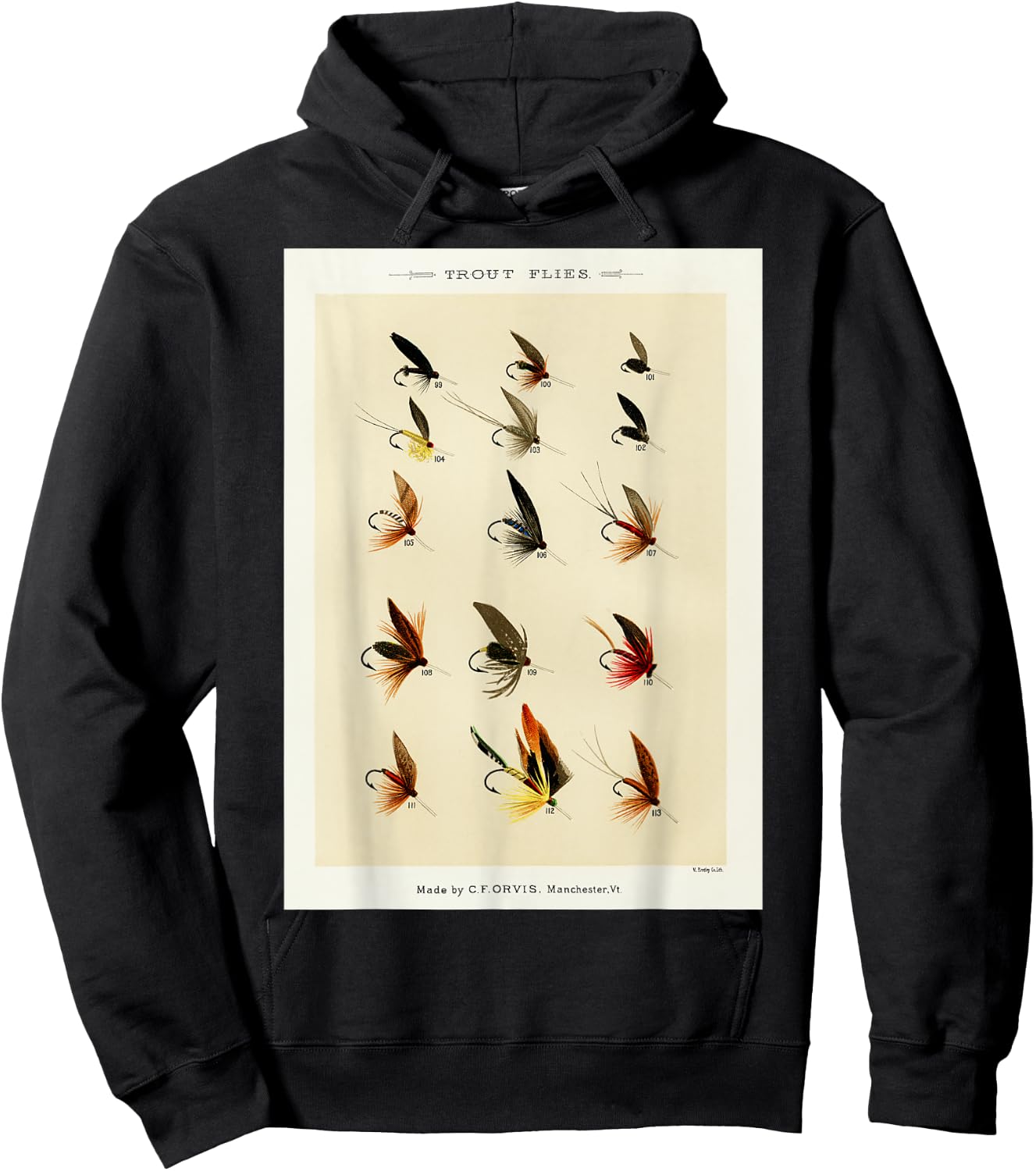 Vintage Trout Fishing Flies Mary Orvis Fisherman Art Hoodie - Hoodie | Black