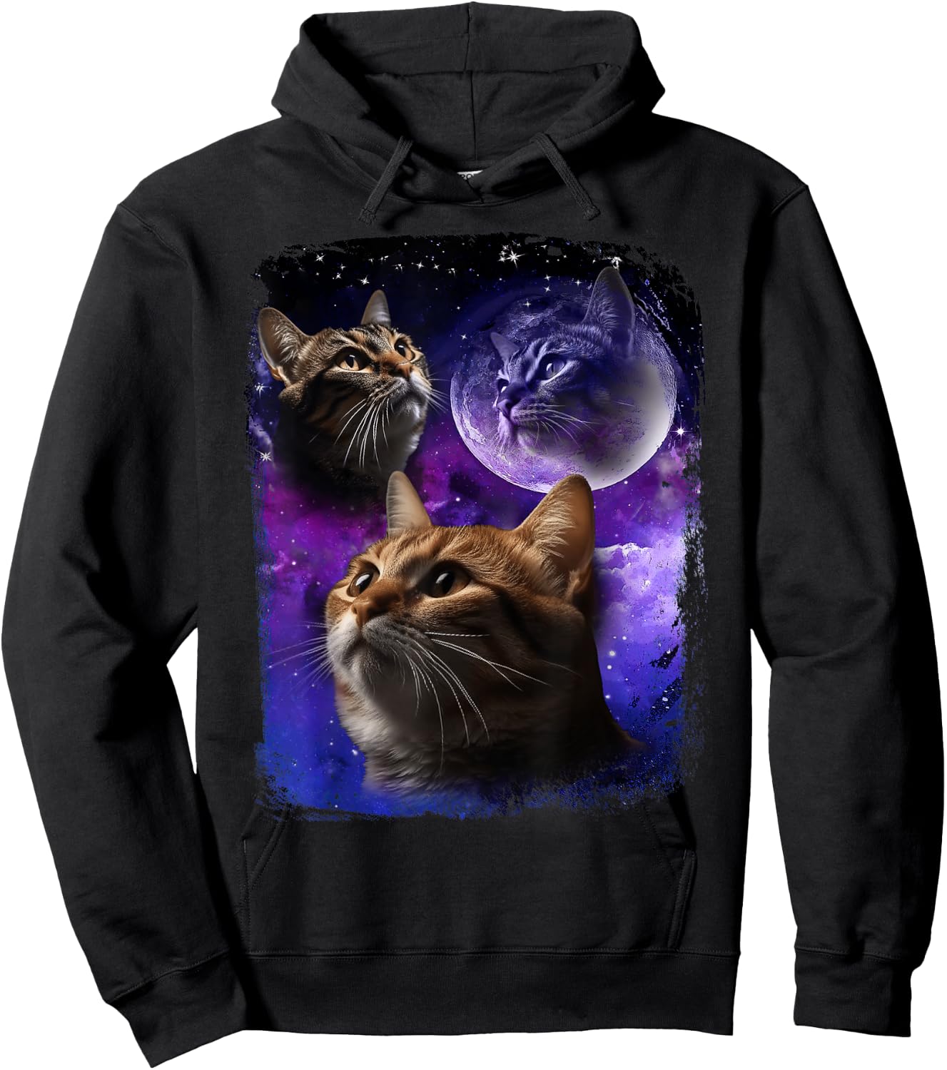 Cat Howling at Moon Galaxy Funny Three Cats Howl wolf meme Men Women Hoodie - Hoodie | Black