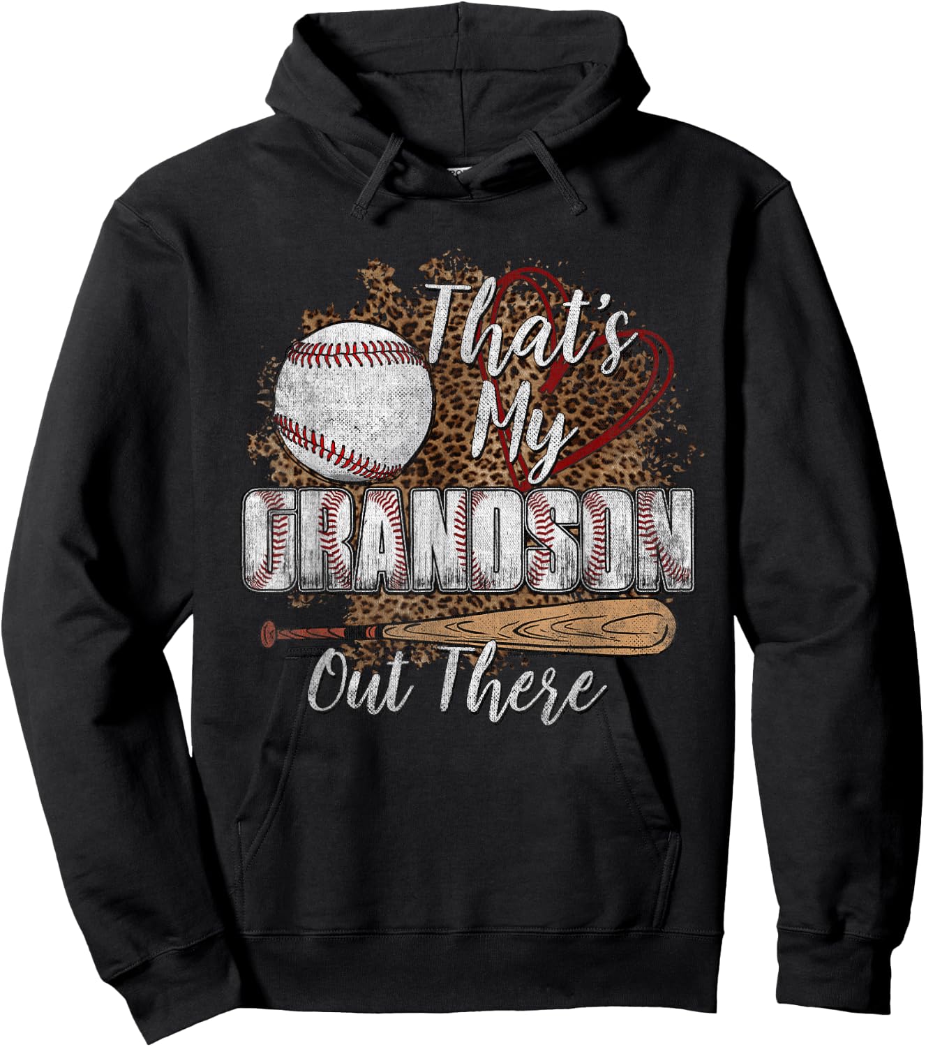 That's My Grandson Out There Leopard Baseball Grandma Hoodie - Hoodie | Black