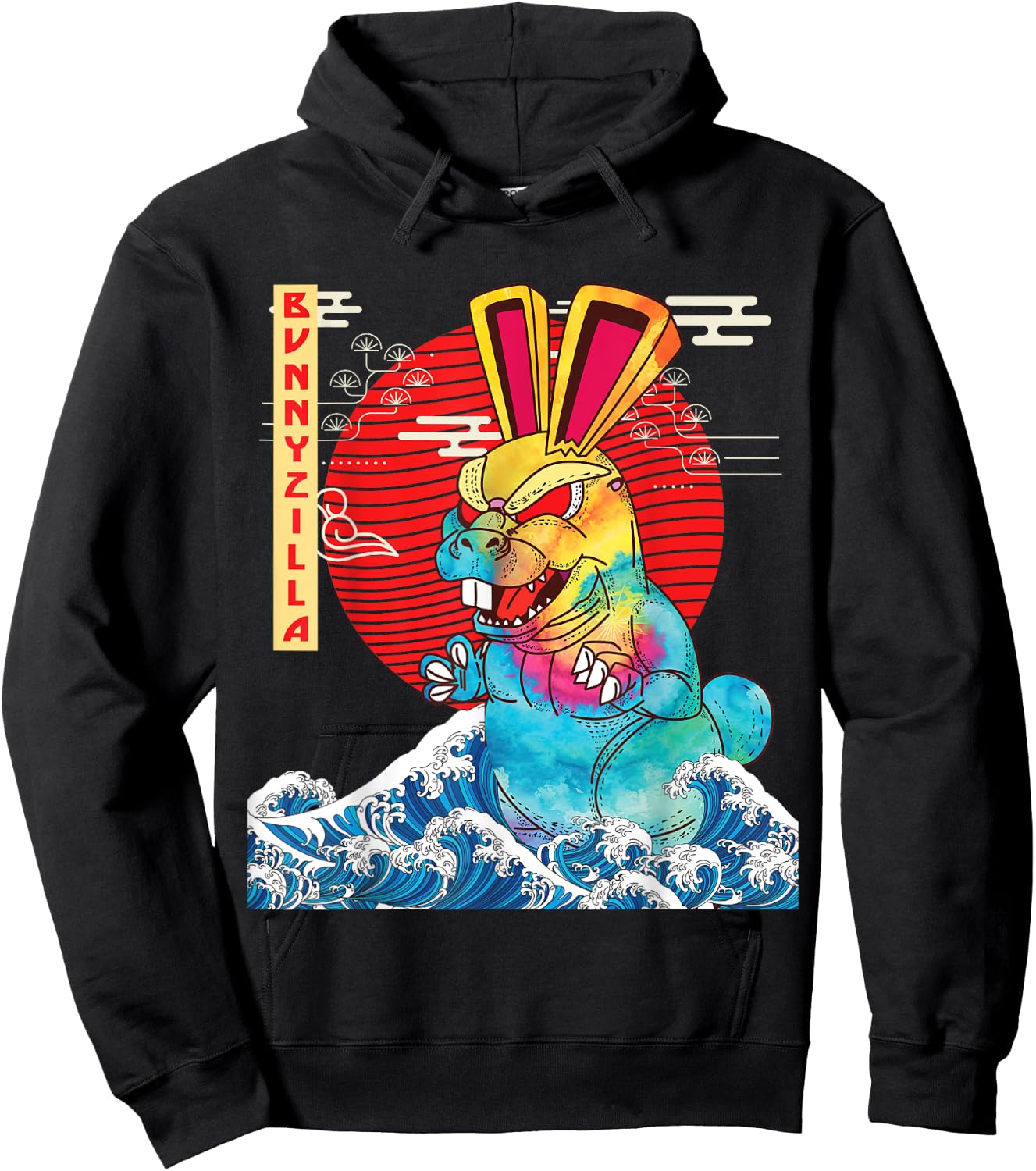 BunnyZilla Vintage Funny Cute Rabbit Art Japanese Sunset Hoodie - Hoodie | Black