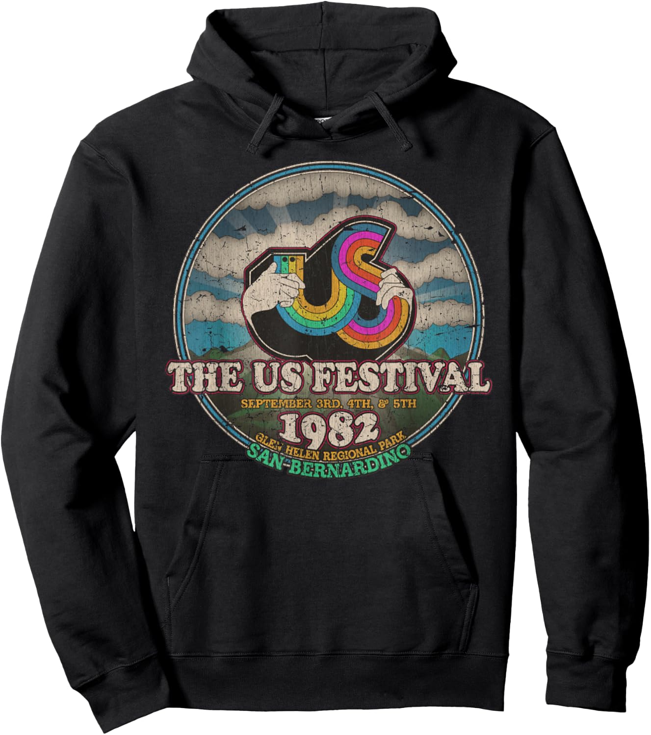 US Festival 1982 Rainbow Music Festival Vintage Hoodie - Hoodie | Black