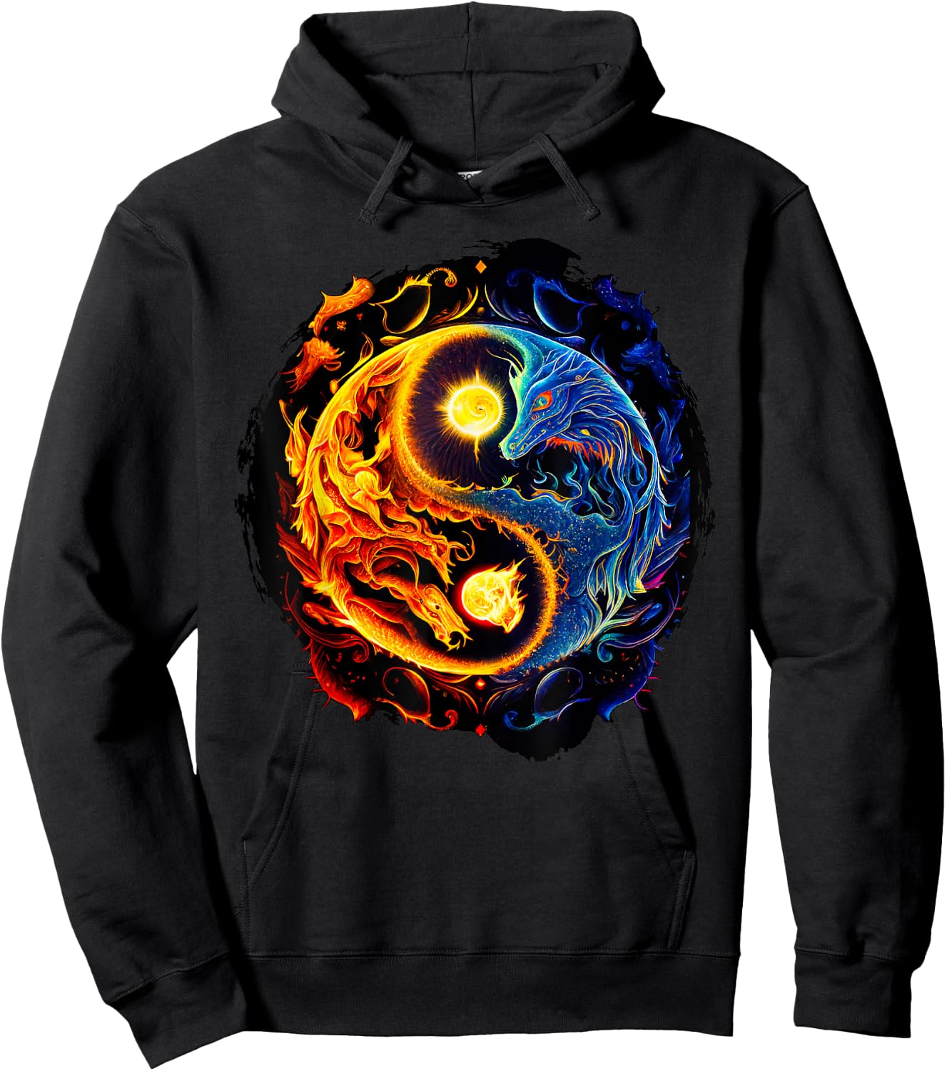Yin Yang Dragons Fire & Water Hoodie - Hoodie | Black