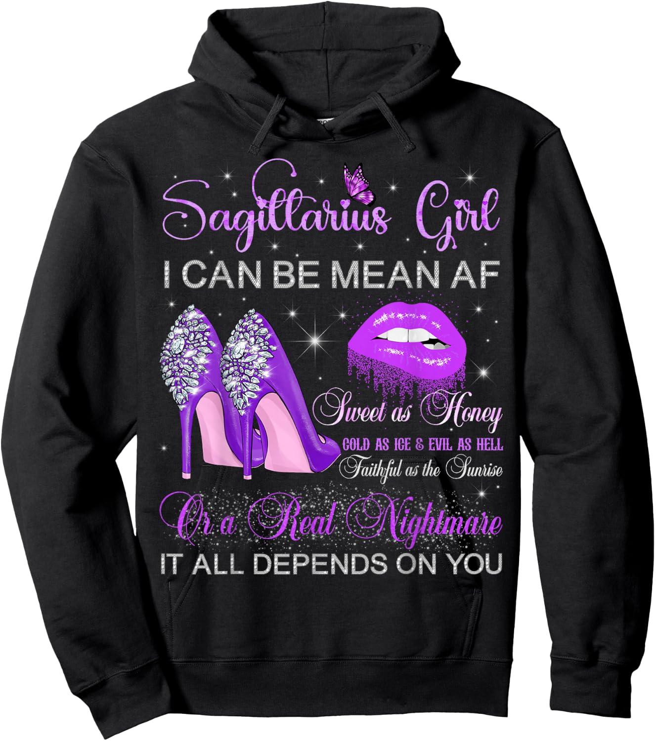 Sagittarius Girl Birthday Purple High Heels Dripping Lips Hoodie - Hoodie | Black